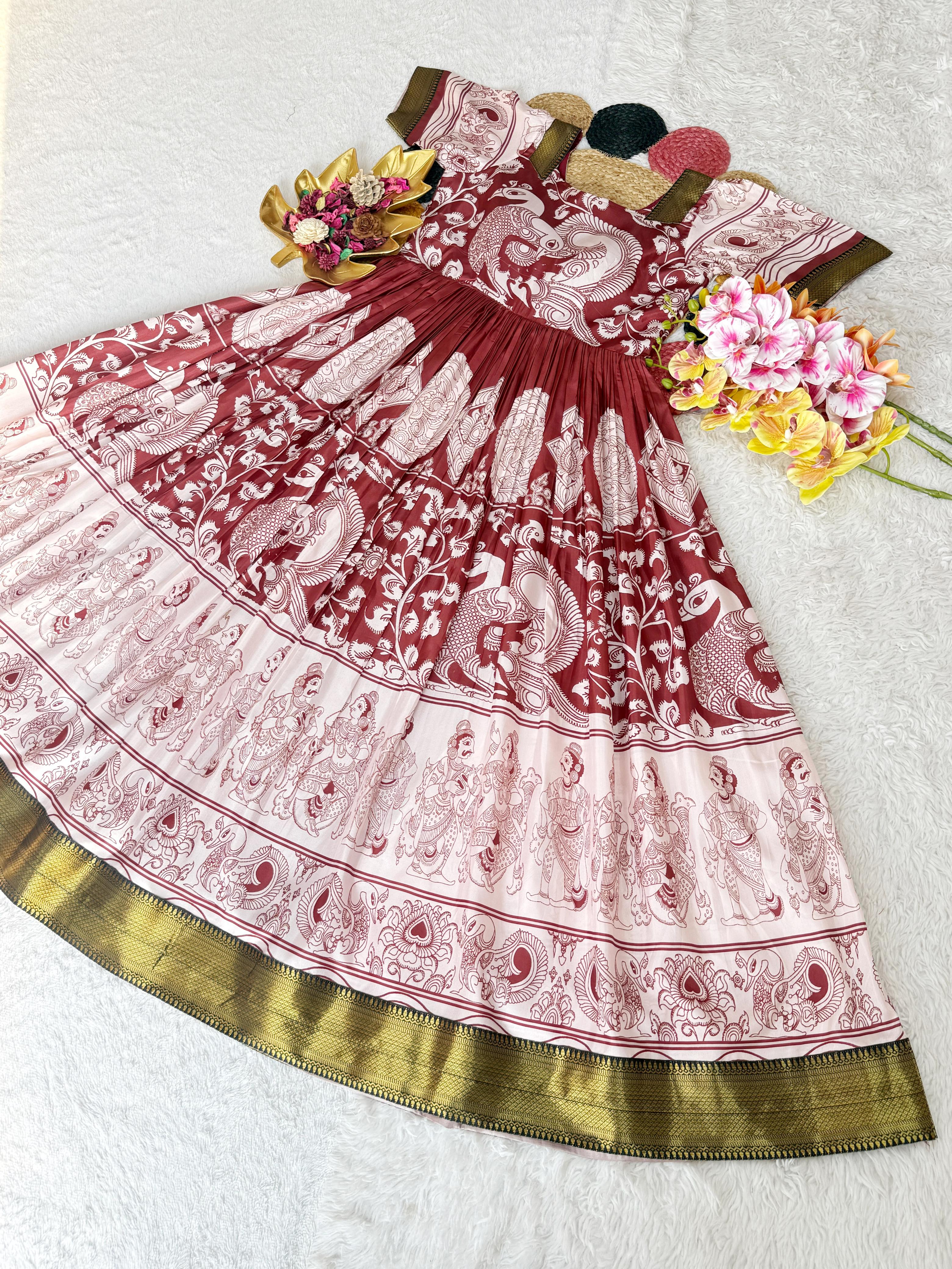 Soft Kalamkari Dola Silk Gowns