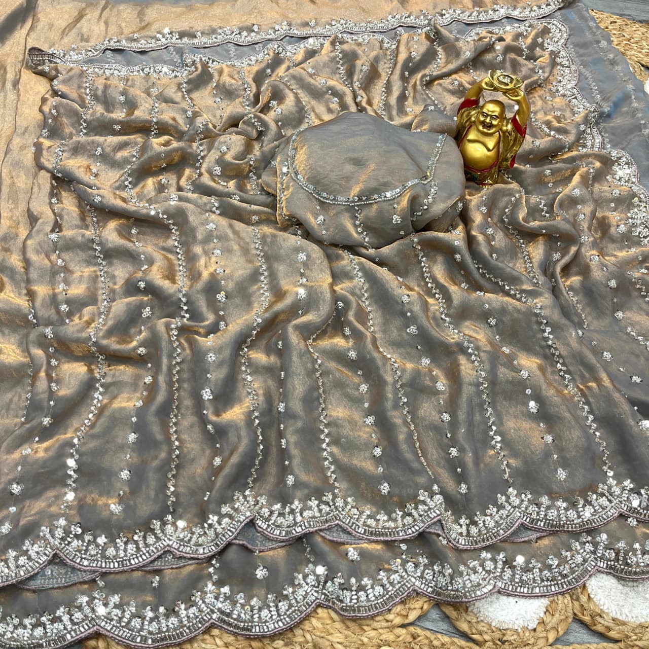 Space Silk Saree with Premium Beads Handwork