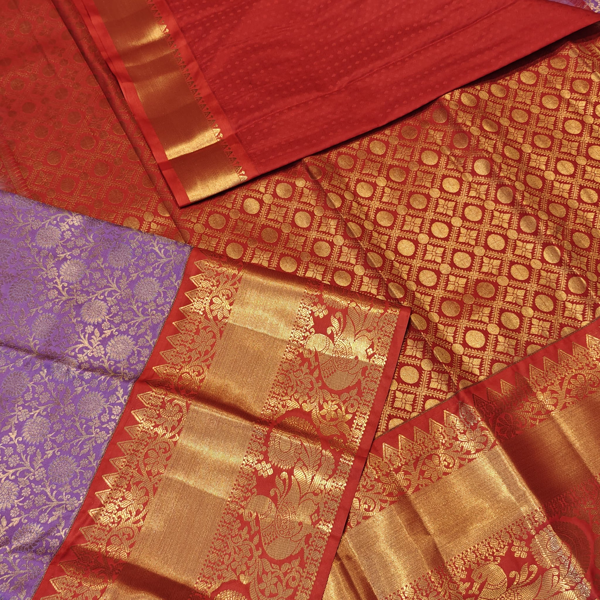 Premium Quality Purple with Red Semi Kanchipattu Sarees in 5 Beautiful Designs