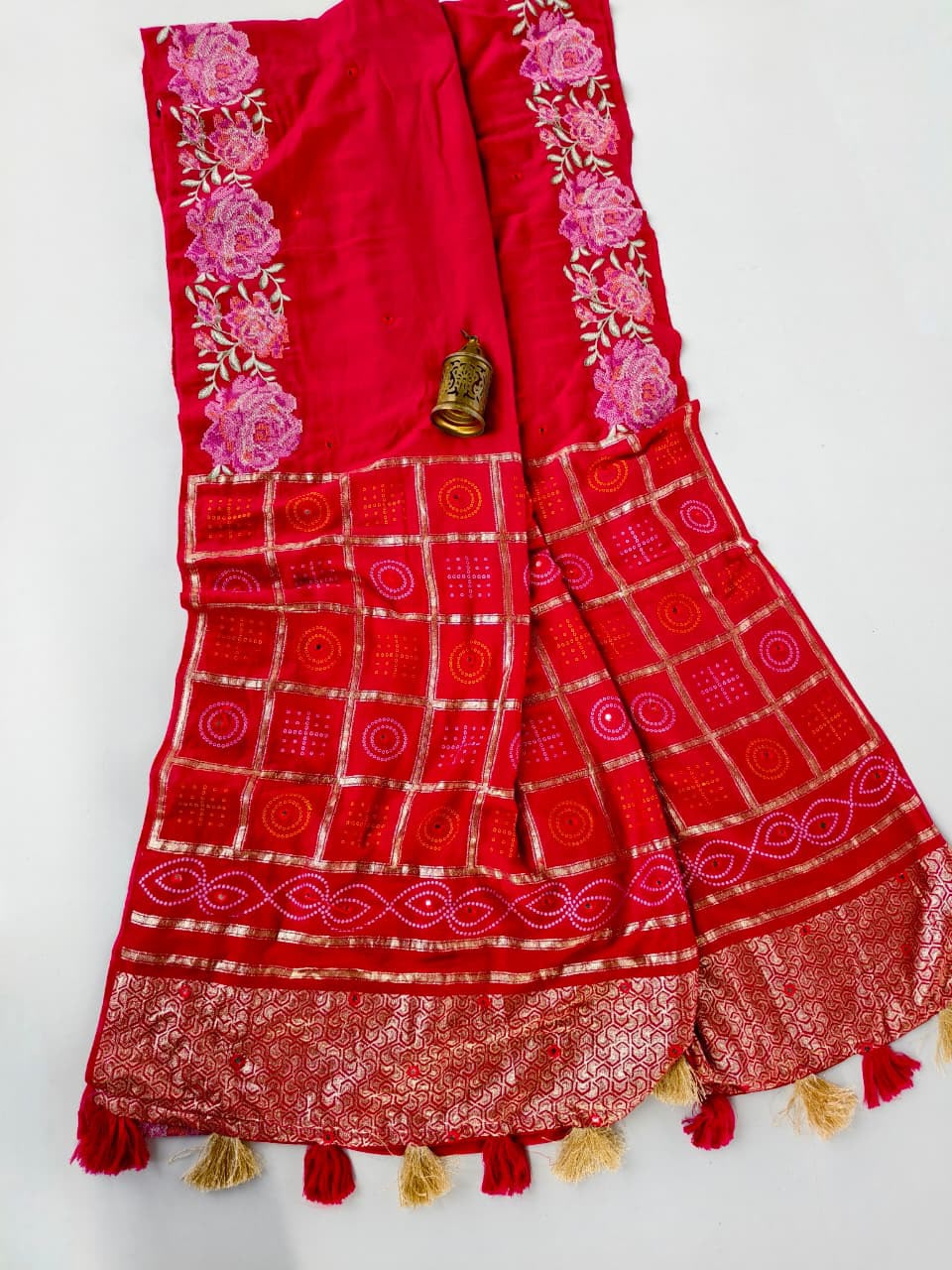 Pure Soft Dola Sarees with beautiful cross stitch & Aari Mirror Work