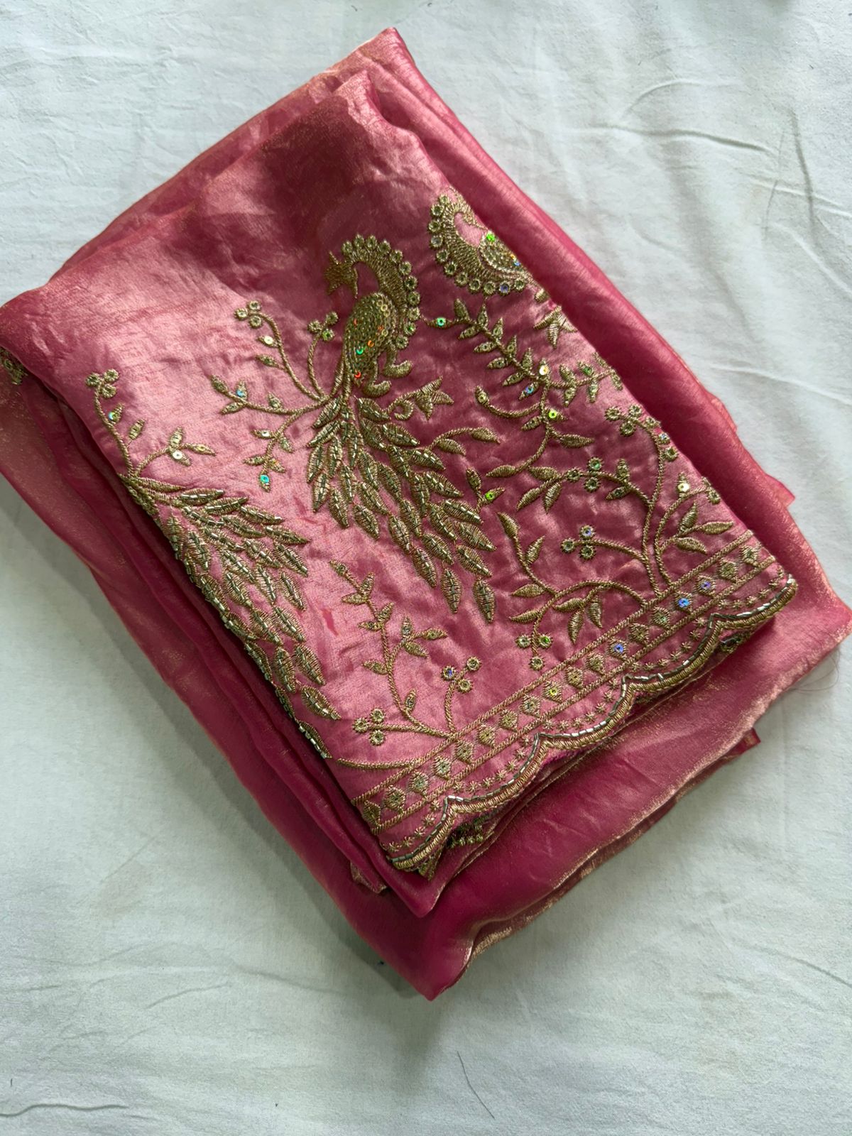 Space Sattin Saree With Running Bits Sequence Work Blouse