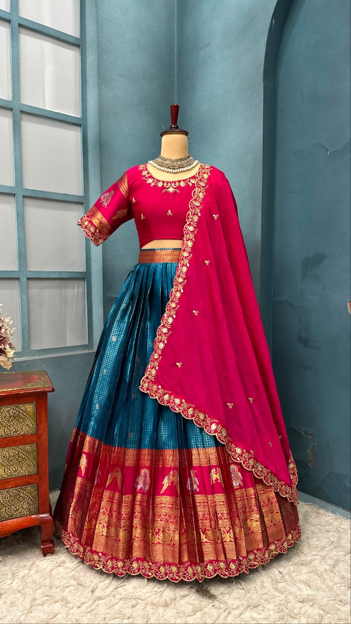 Designer Premium Fully Stitched Kanjivaram Silk Lehanga