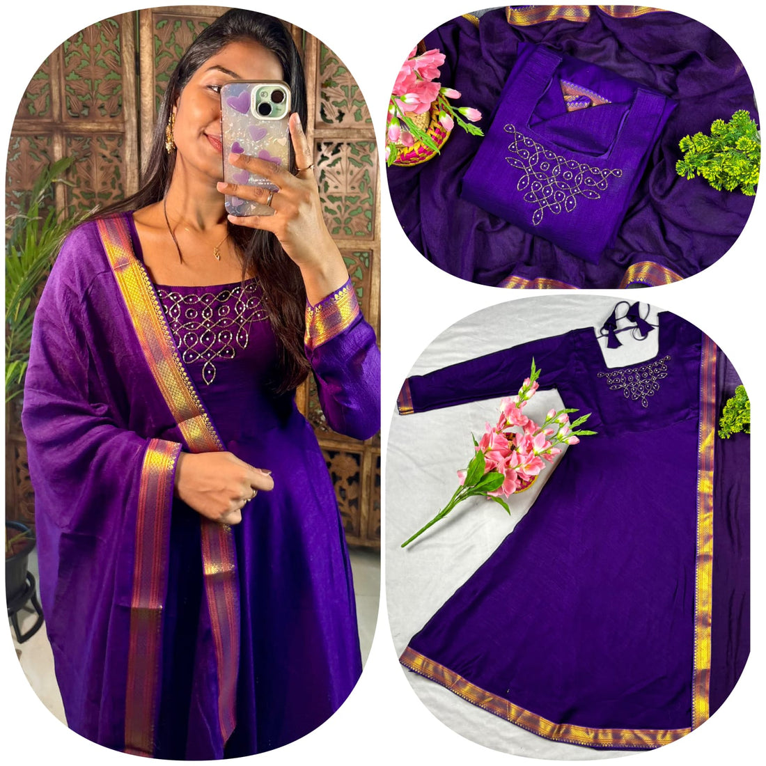 Soft Vichitra Silk Gowns from Small to 3XL