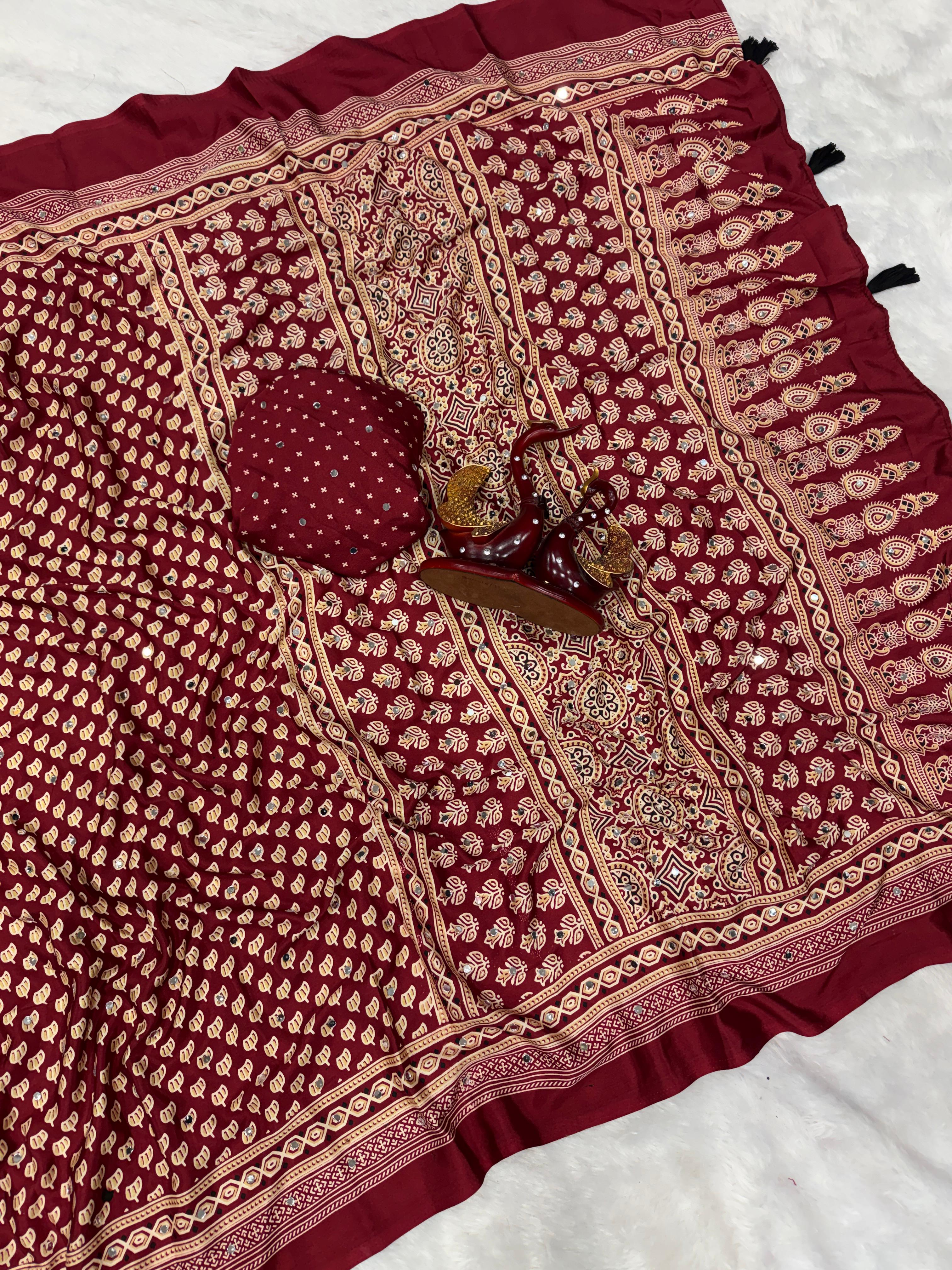Soft Crepe Silk with Ajrakh Work Sarees