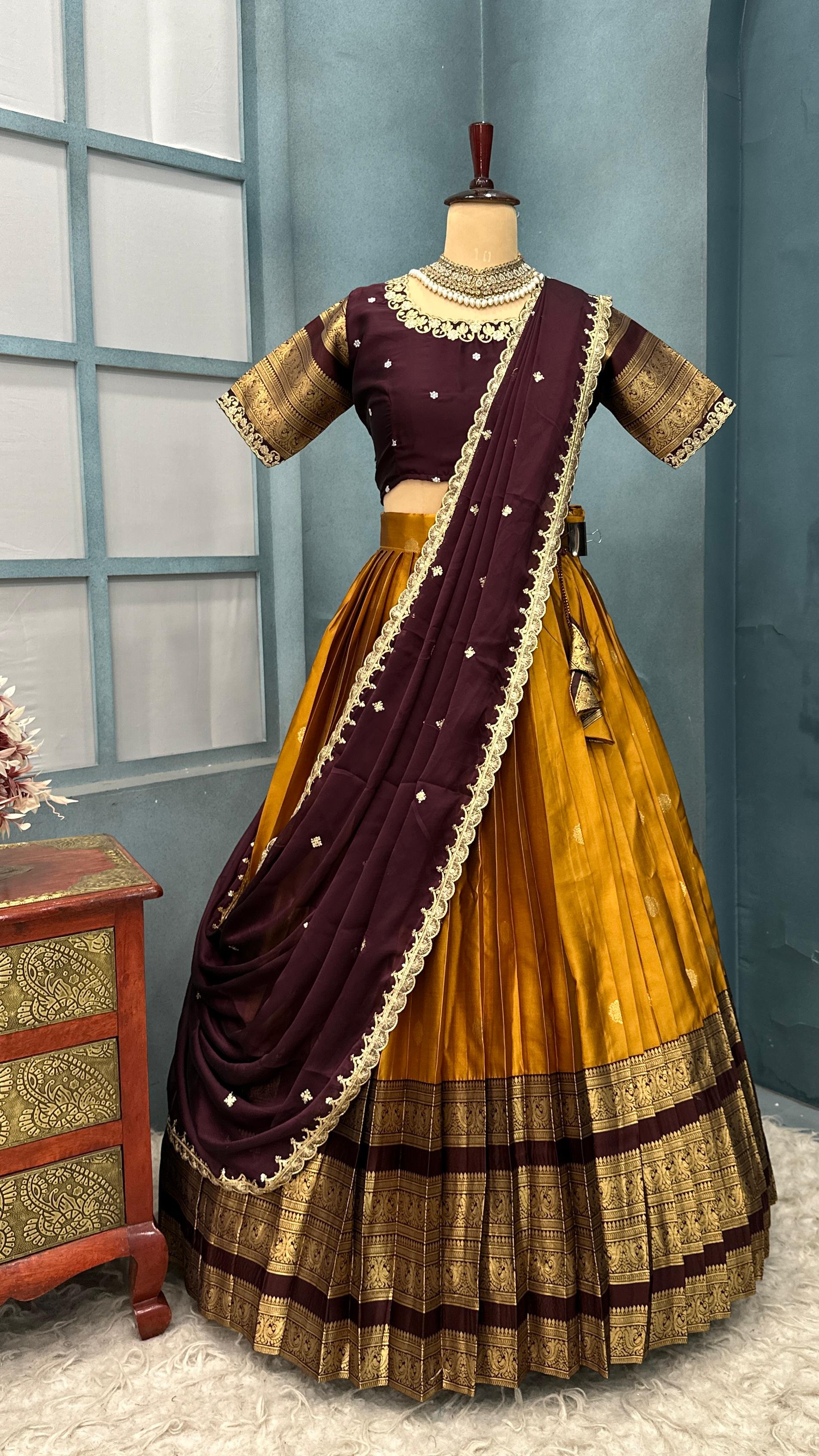 Designer Premium Quality Pure Kanjivaram Silk Fully Stitched Lehenga