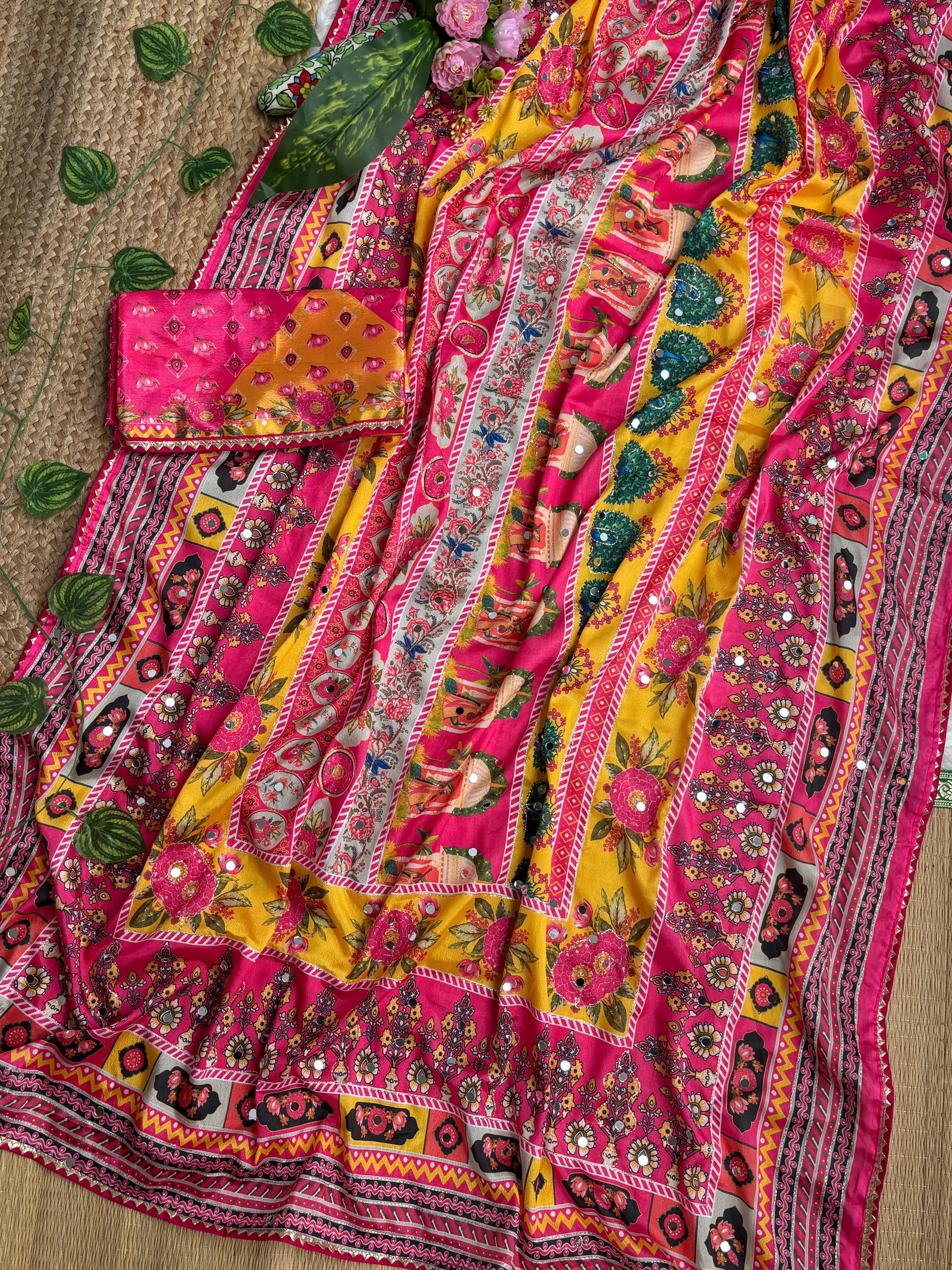 Elegant Rich look Soft Chinon Silk Sarees