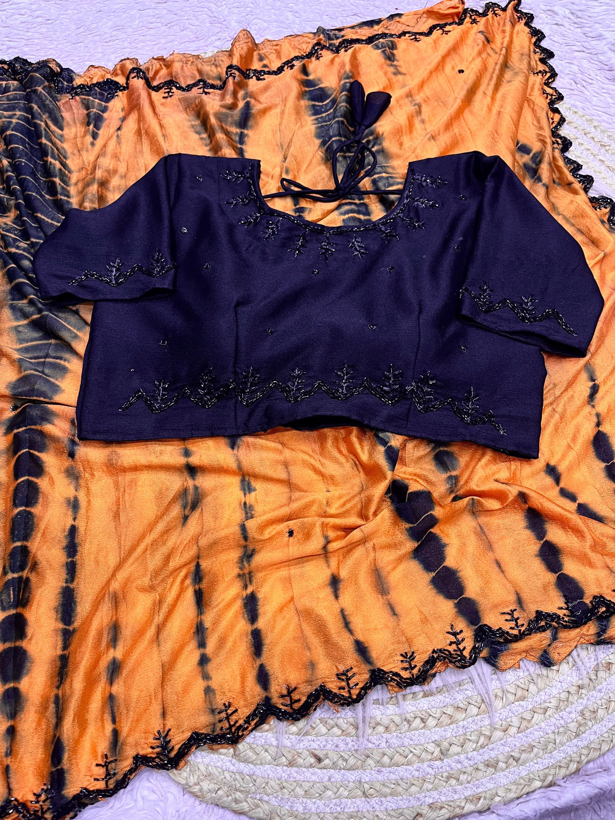 Pure Dyeable Chinon Sarees with Shibori design & Cutdana Border