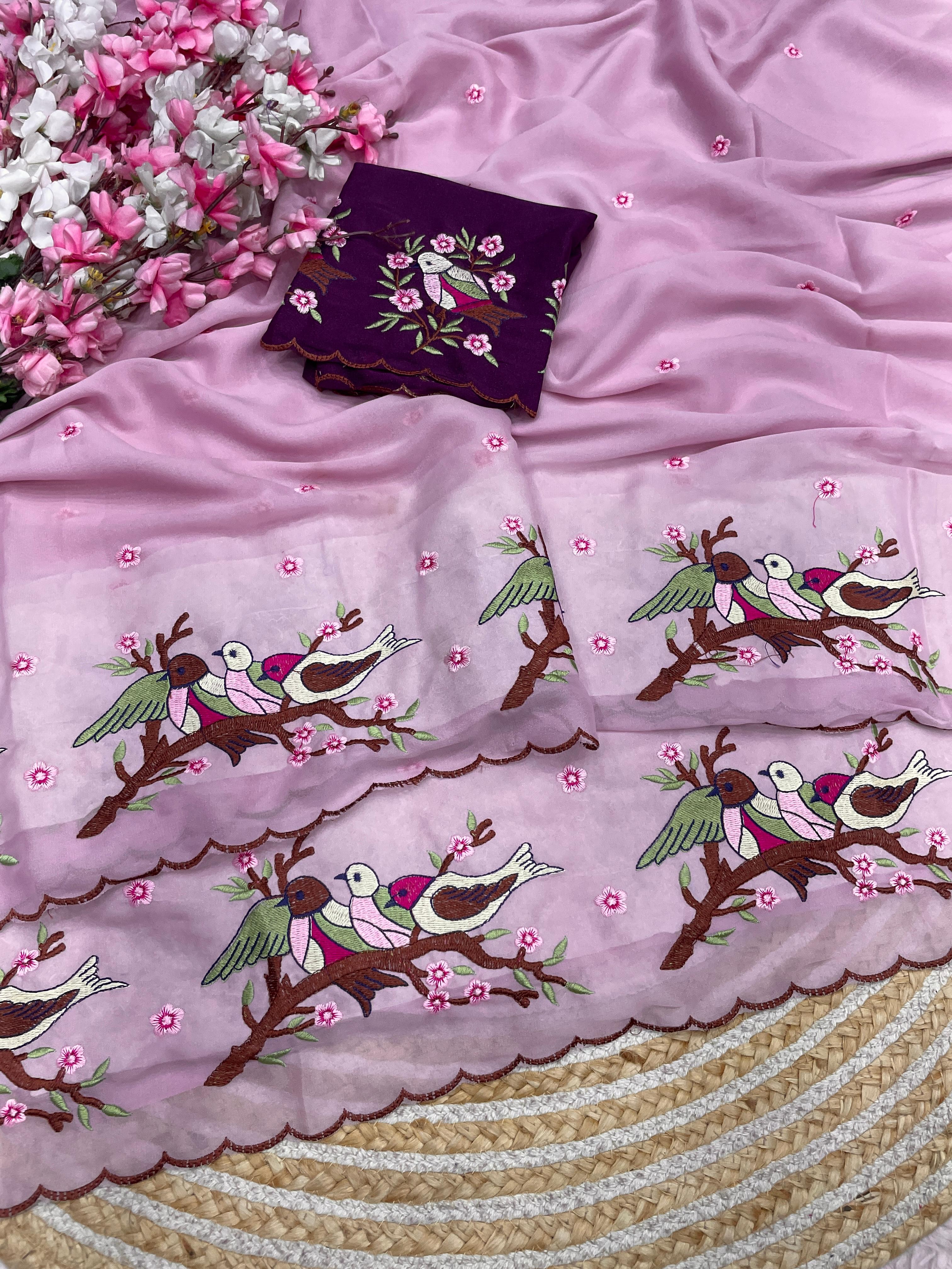 Star Georgette Sarees with Beautiful Multi Embroidery work & Arcoo Border