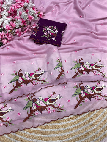 Star Georgette Sarees with Beautiful Multi Embroidery work & Arcoo Border