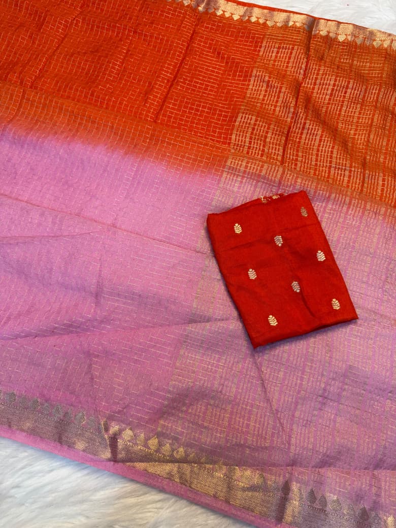Viscose Temple Border Sarees with Chex design & Meena blouse