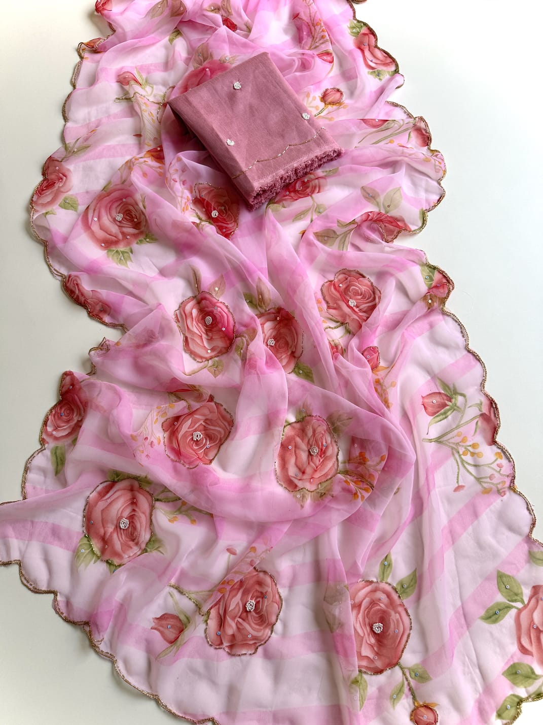 Soft georgette with cutdana work