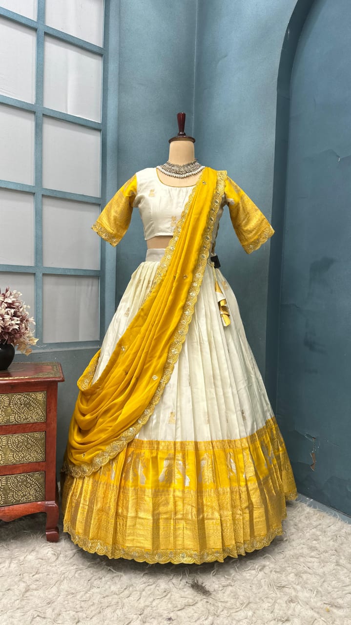 Exclusive Designer Premium Quality Pure Kanjivaram silk full stiched Lehenga