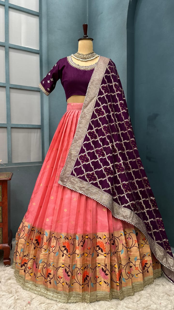 Luxurious Kota Checks with Rich Paithani Border Lehanga