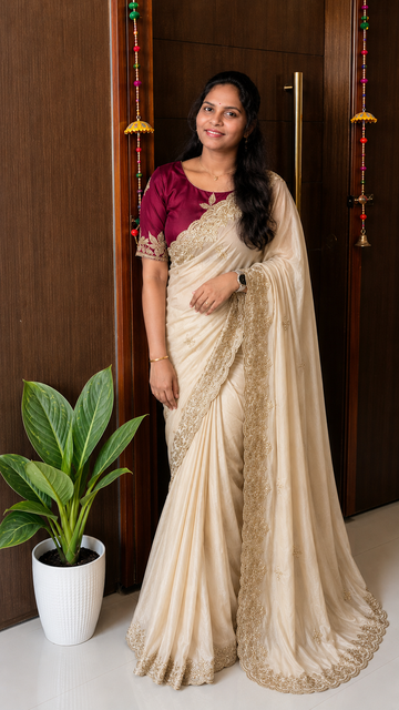 Rangoli Crush Saree With all over Bits work full Saree & Blouse