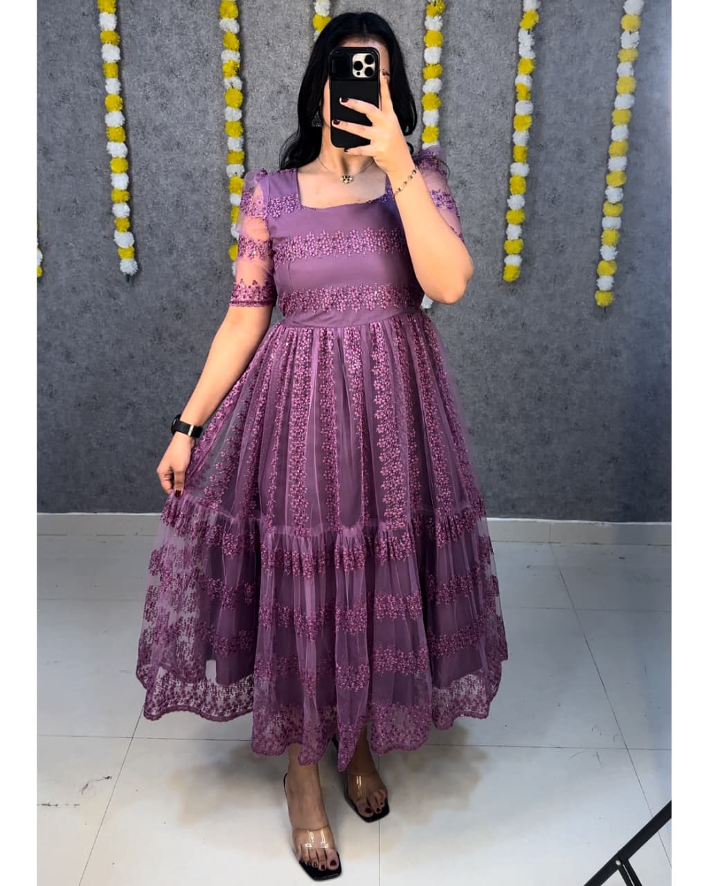 Beautiful Embroidery Sequence Work Frocks S-5XL