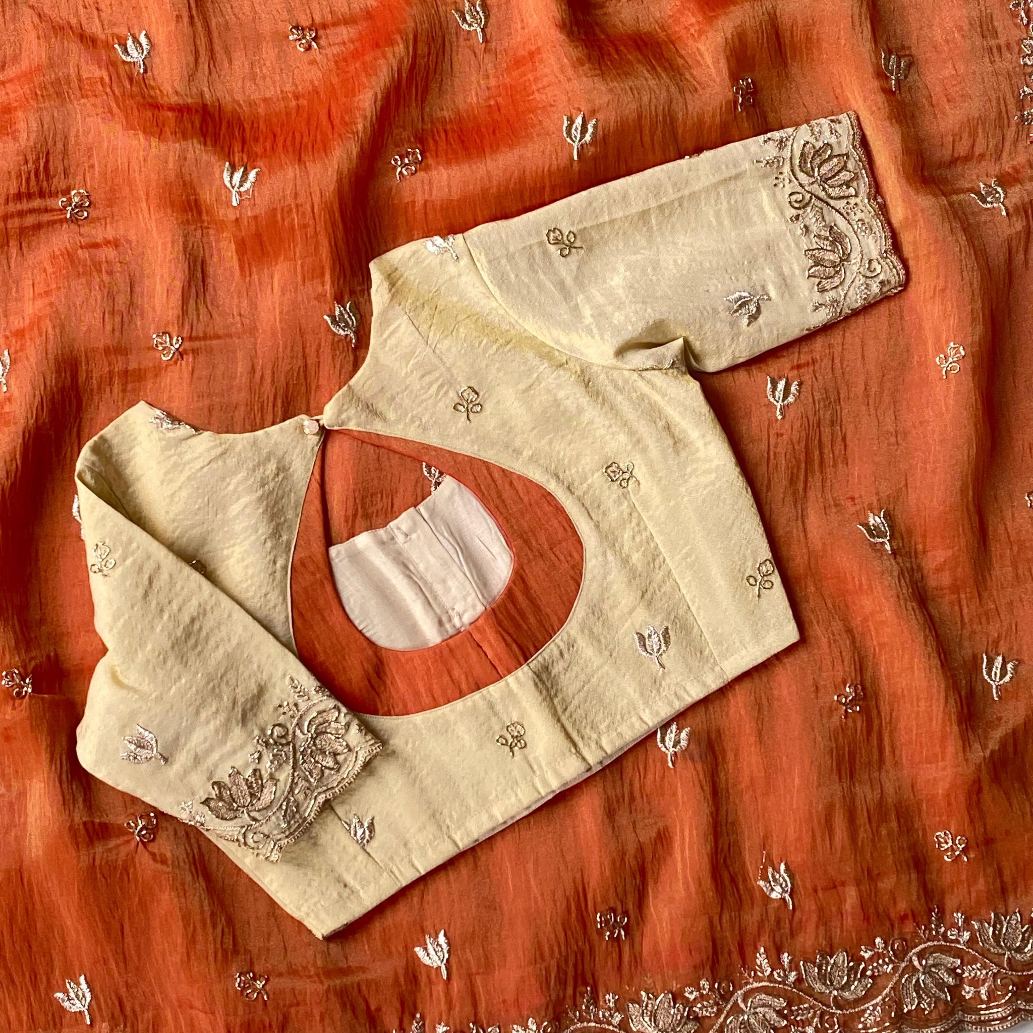 Premium Tissue Saree with Stitched Blouse (Free Size 38)