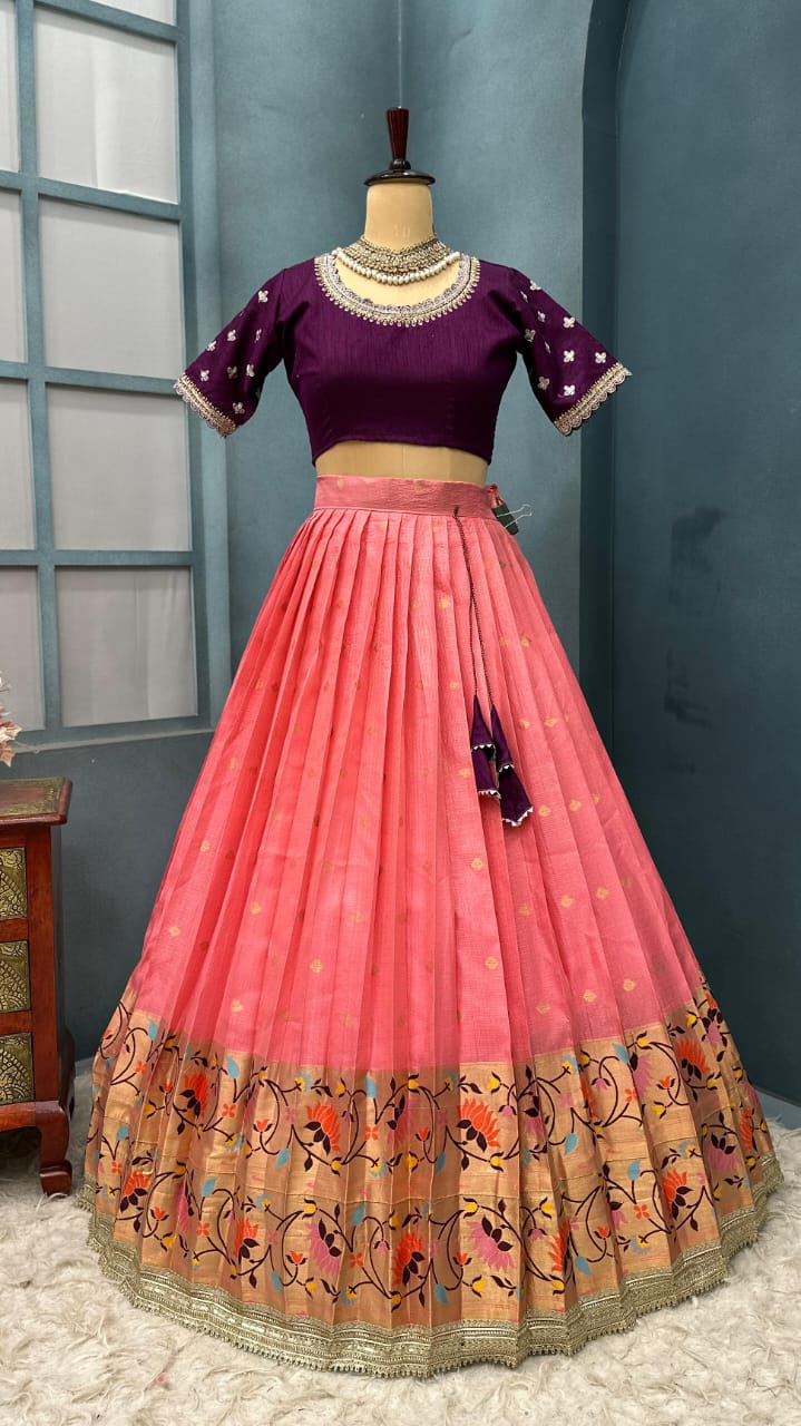 Luxurious Kota Checks with Rich Paithani Border Lehanga