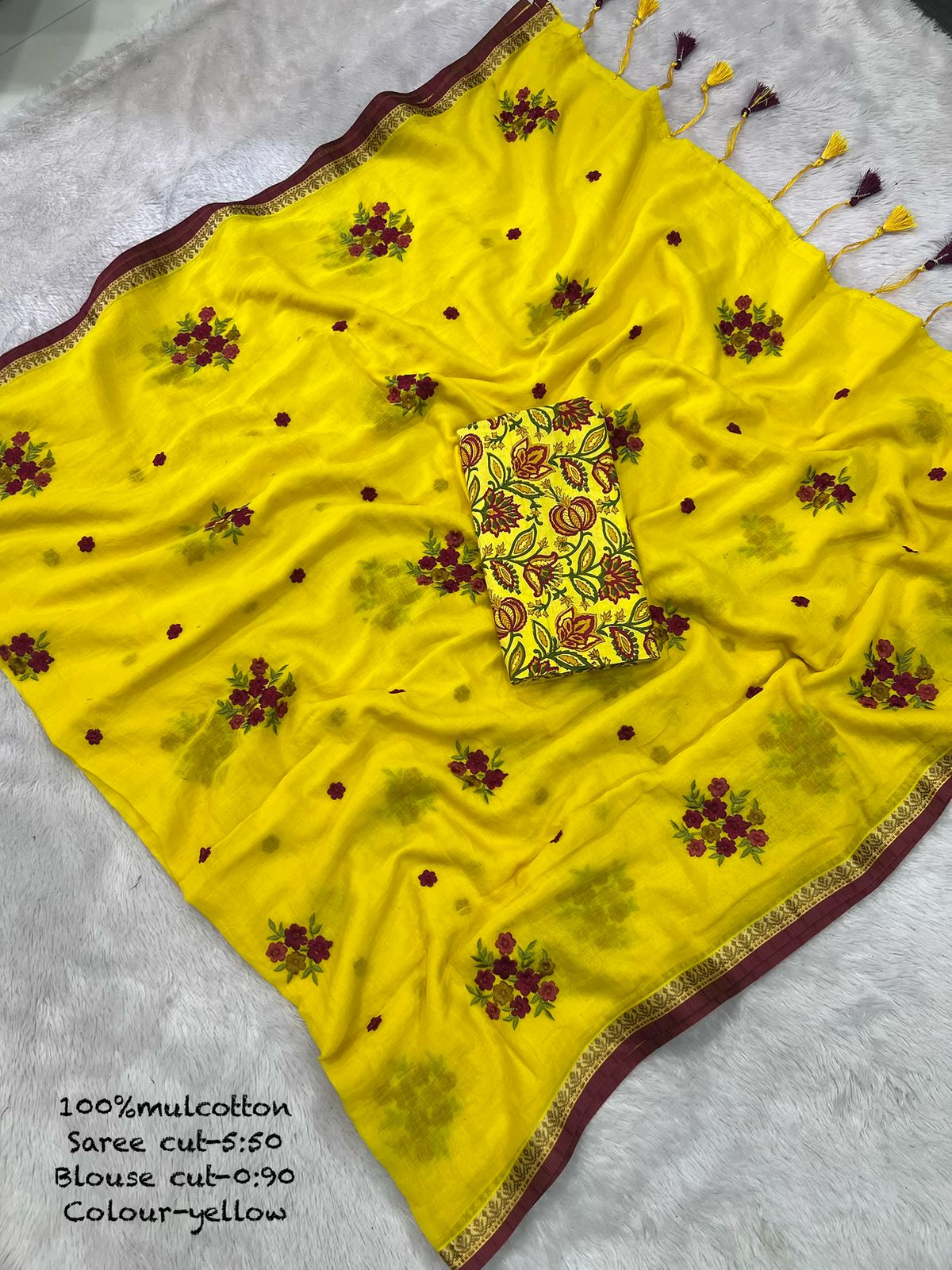 Pure Mul Cotton Sarees with Embroidery