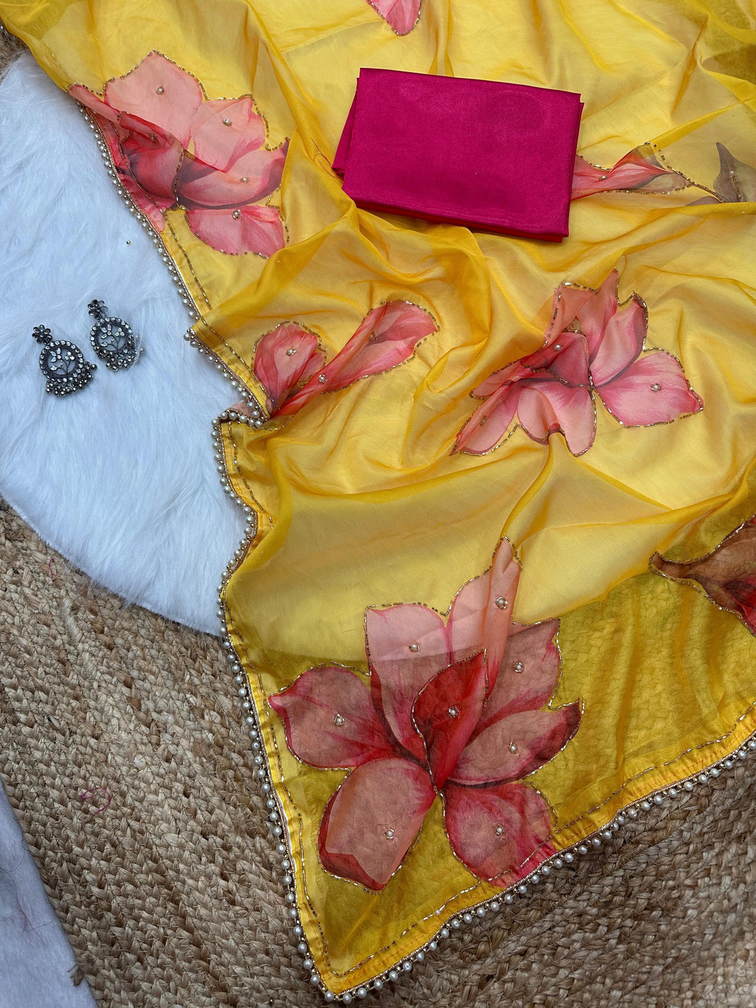 Georgette Silk with Designer Handwork Saree and Moti Lace Border