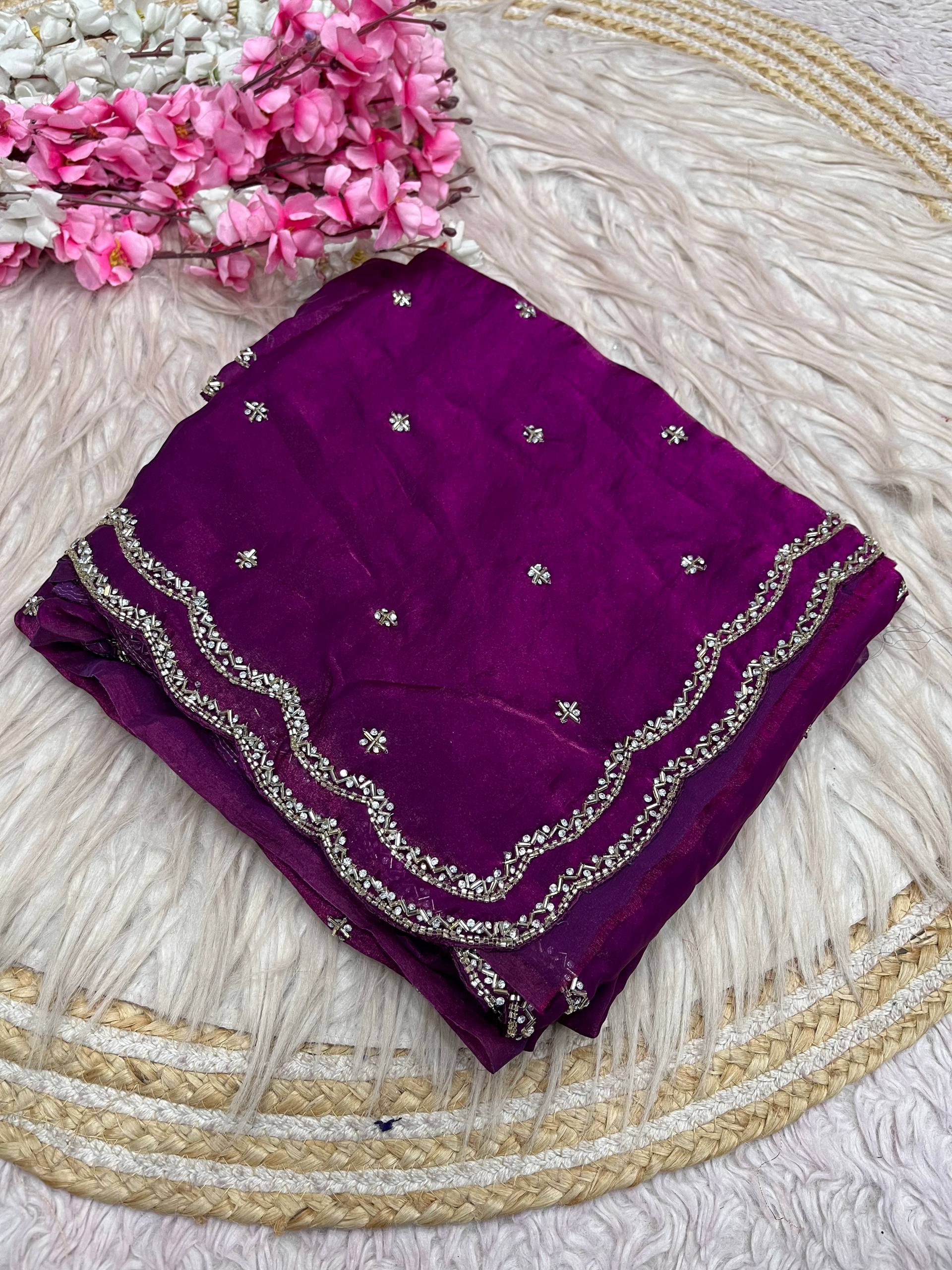 Space Silk Fandy sattin With Beautiful Khatli Cut Dana Handwork Along With Hand Diamond Work