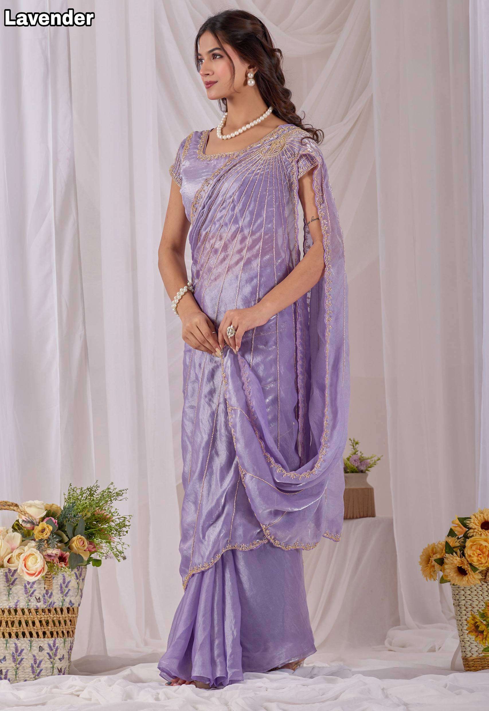 Space Silk Sarees with Cutdana Handwork & Maggam Work