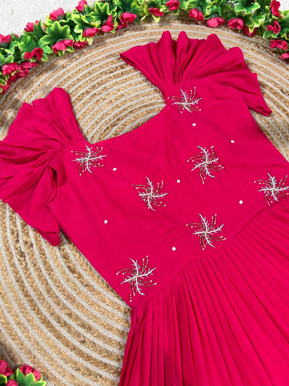 Beautiful Mul Chanderi Frocks Stitched with Maggam Work & Beautiful Sleeves