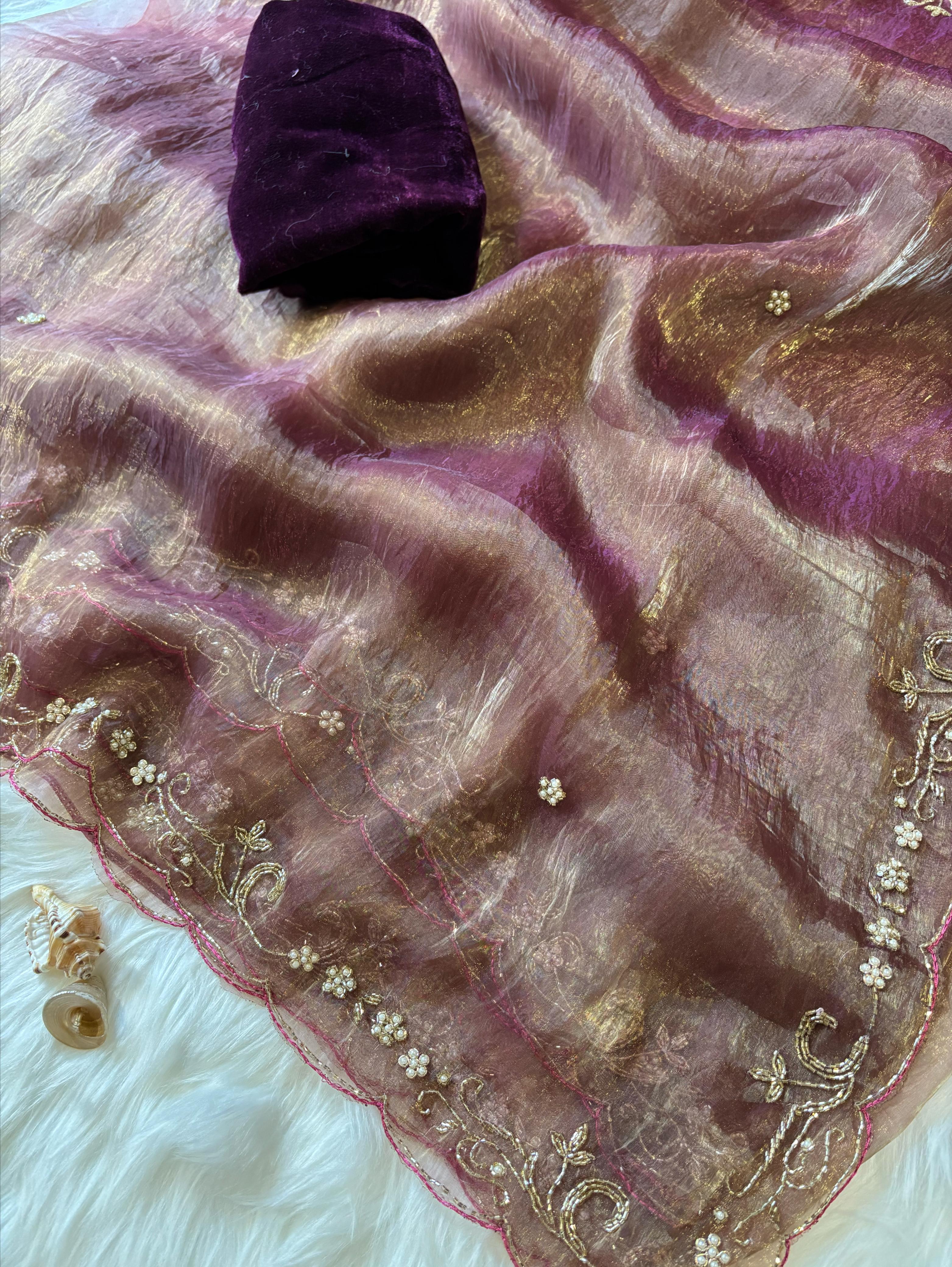 Premium Handwork Saree with Cutdana and Moti Work
