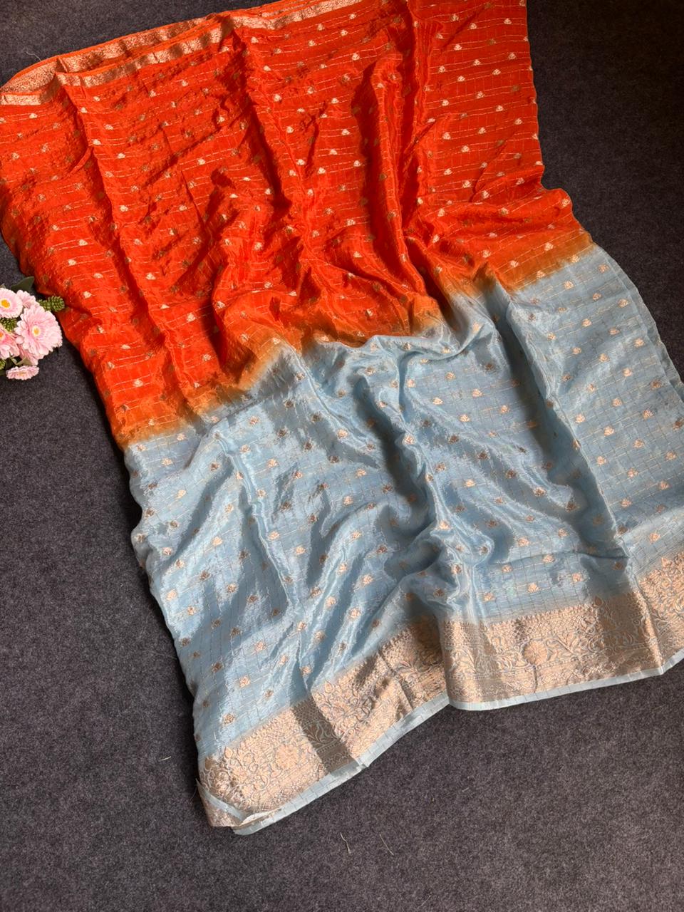 Pure 2D Shaded Viscose Chinnon Sarees