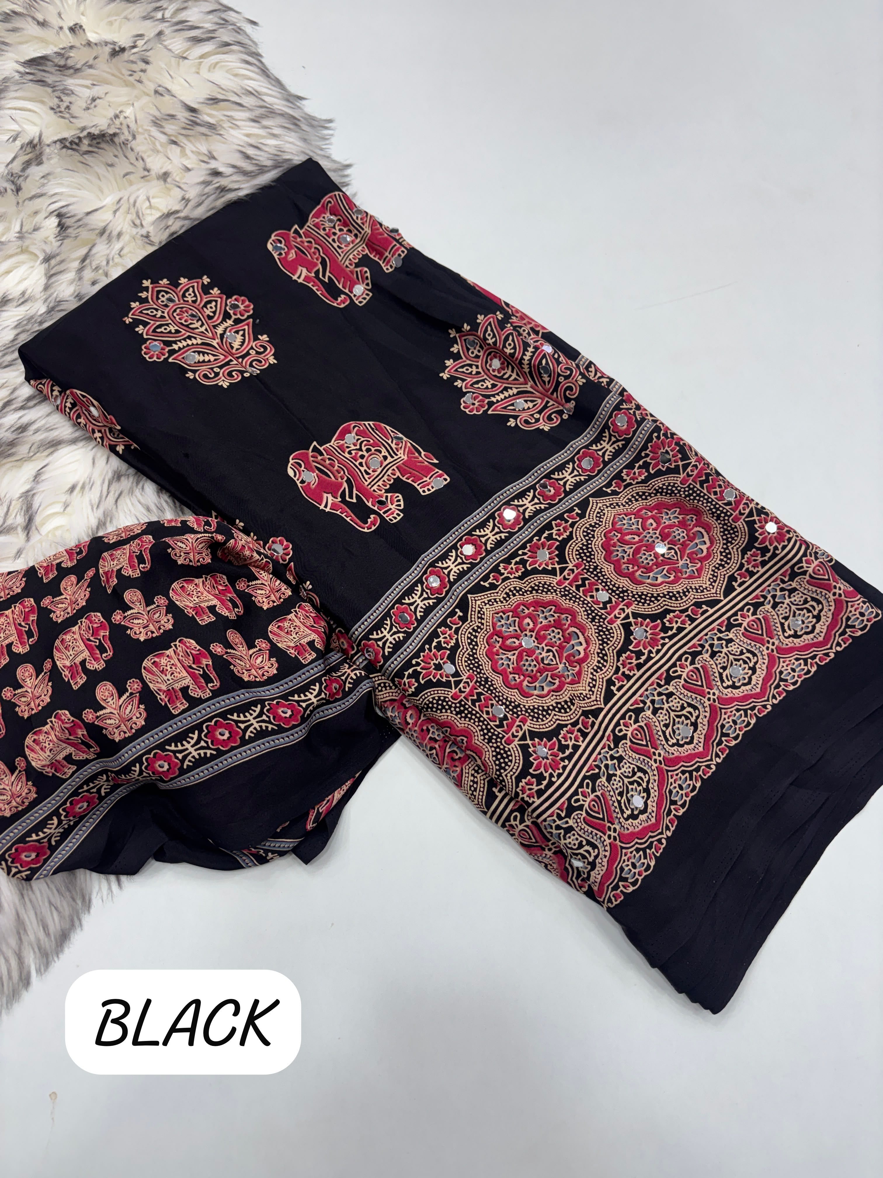 Ajrakh Mirror Work Sarees