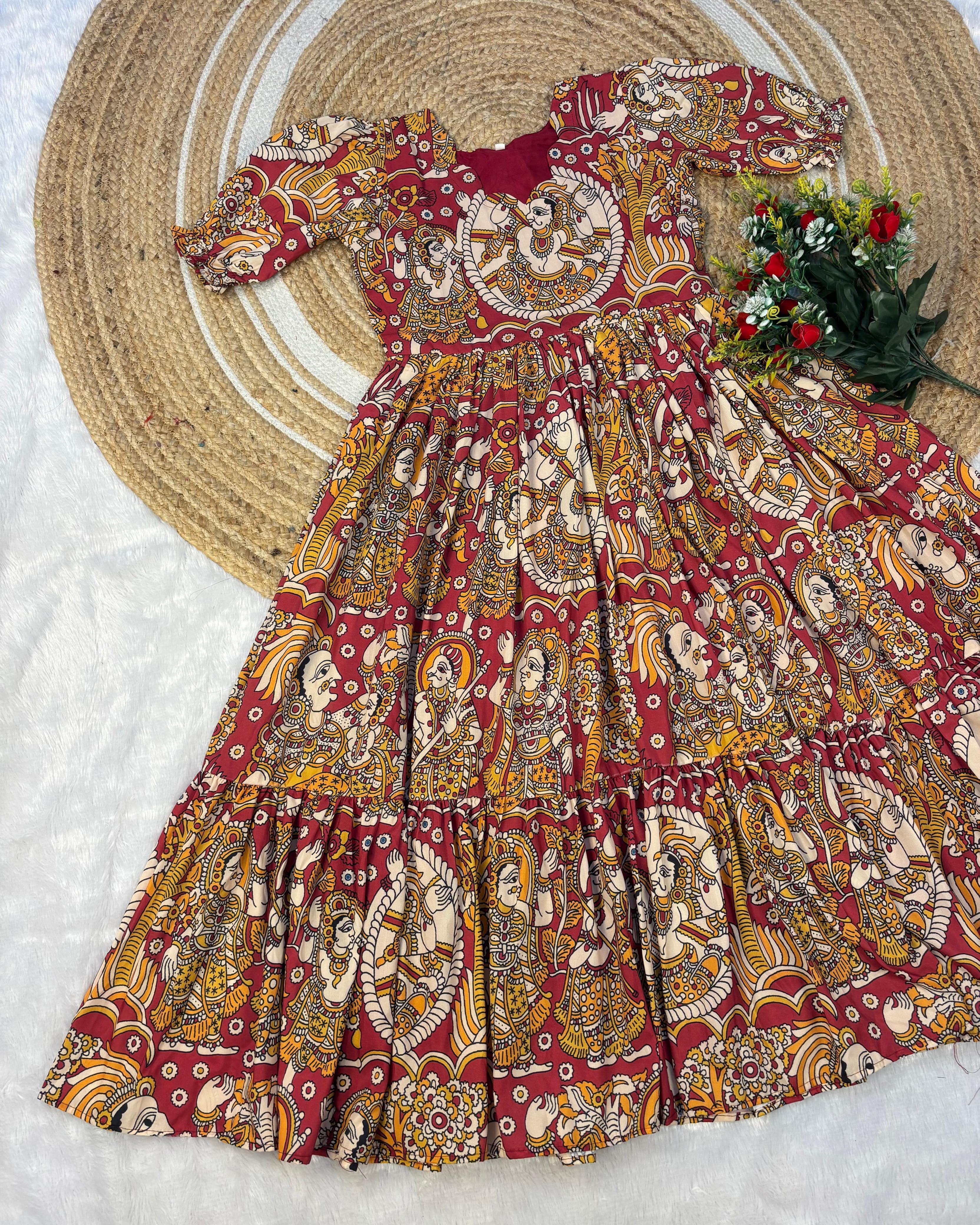 Kalamkari Maxi Gown Soft Maslin Cotton with Digital Print