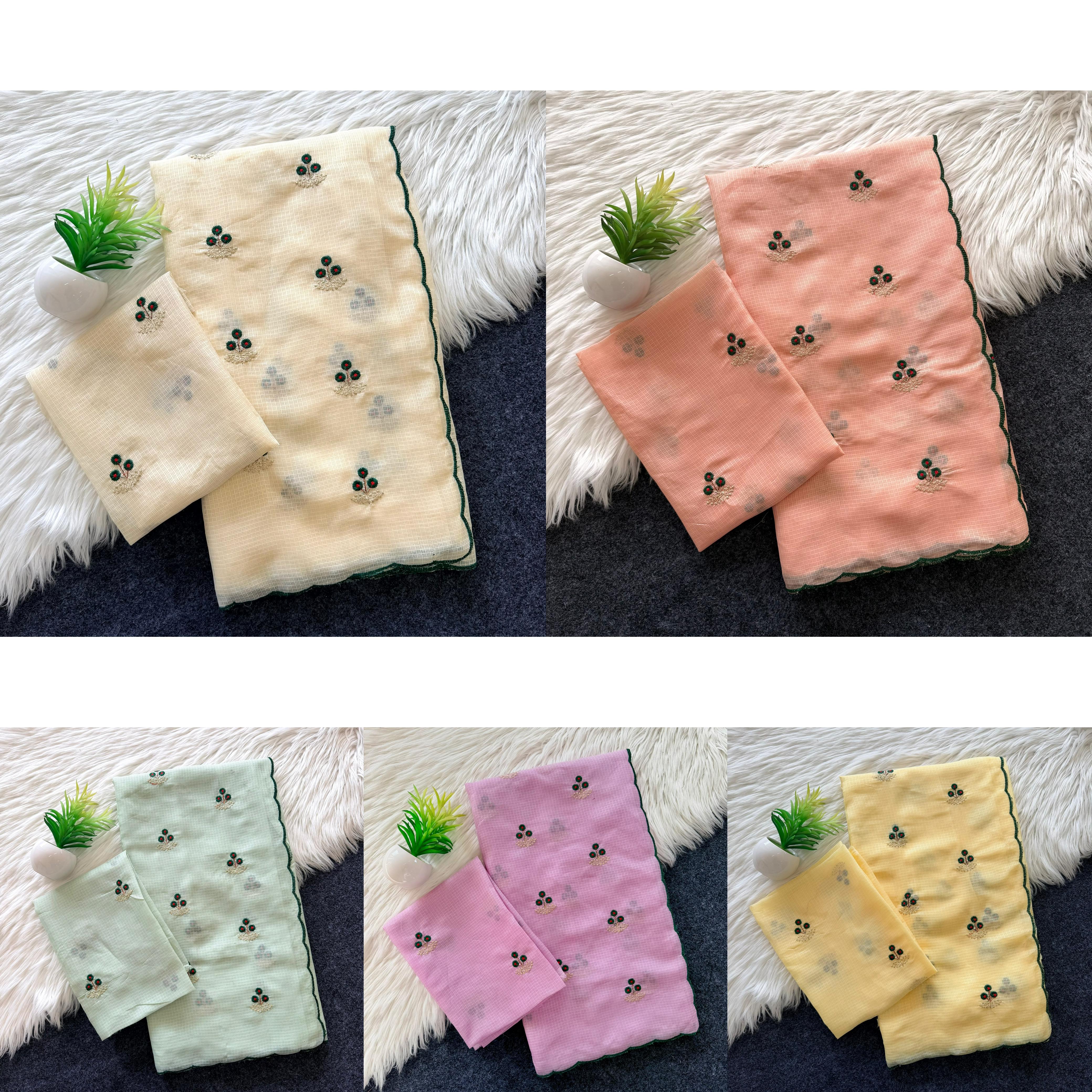 Soft Doria Checks Saree with Beautiful Embroidery all over Saree and Running Blouse with Work