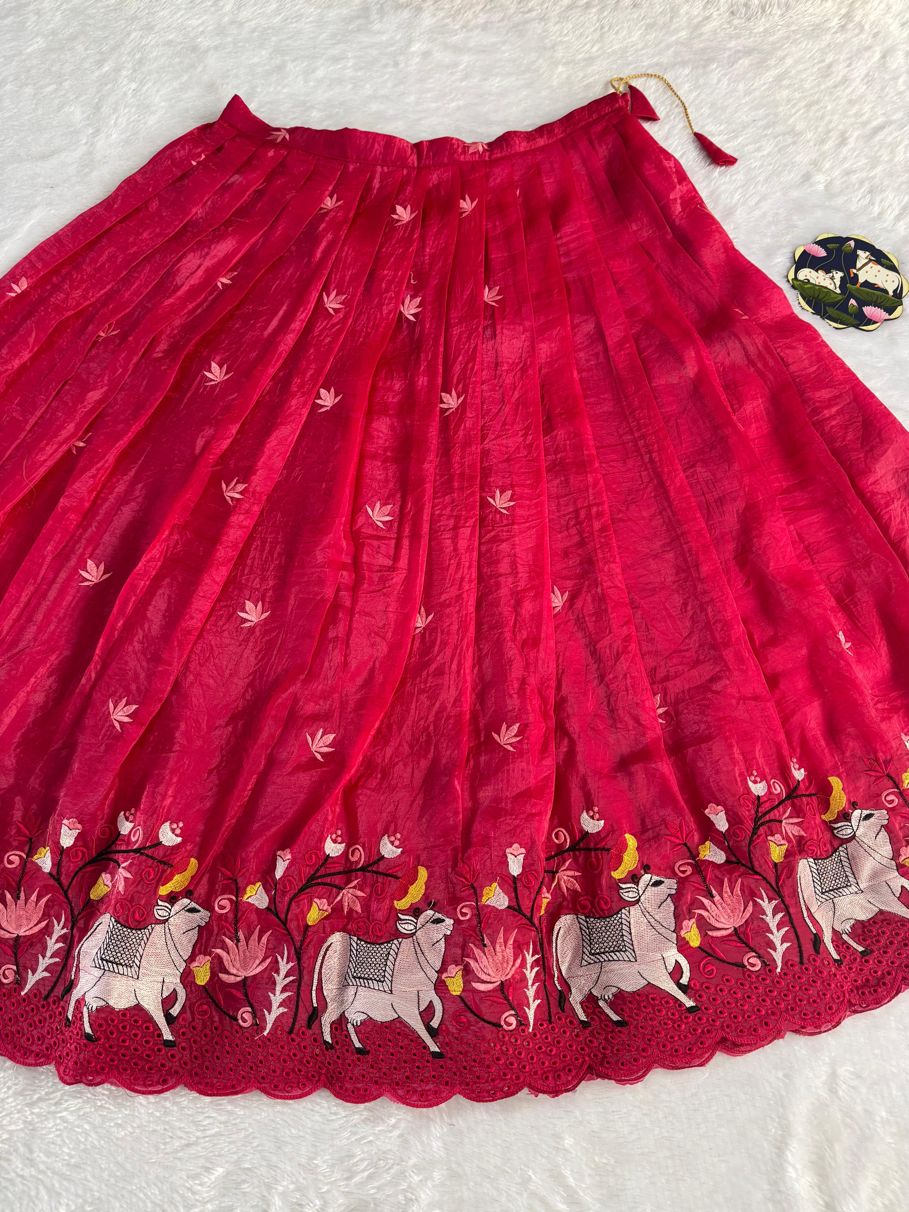 Premium Pichwai Work Fully Stitched Lehanga Set (Free Size)