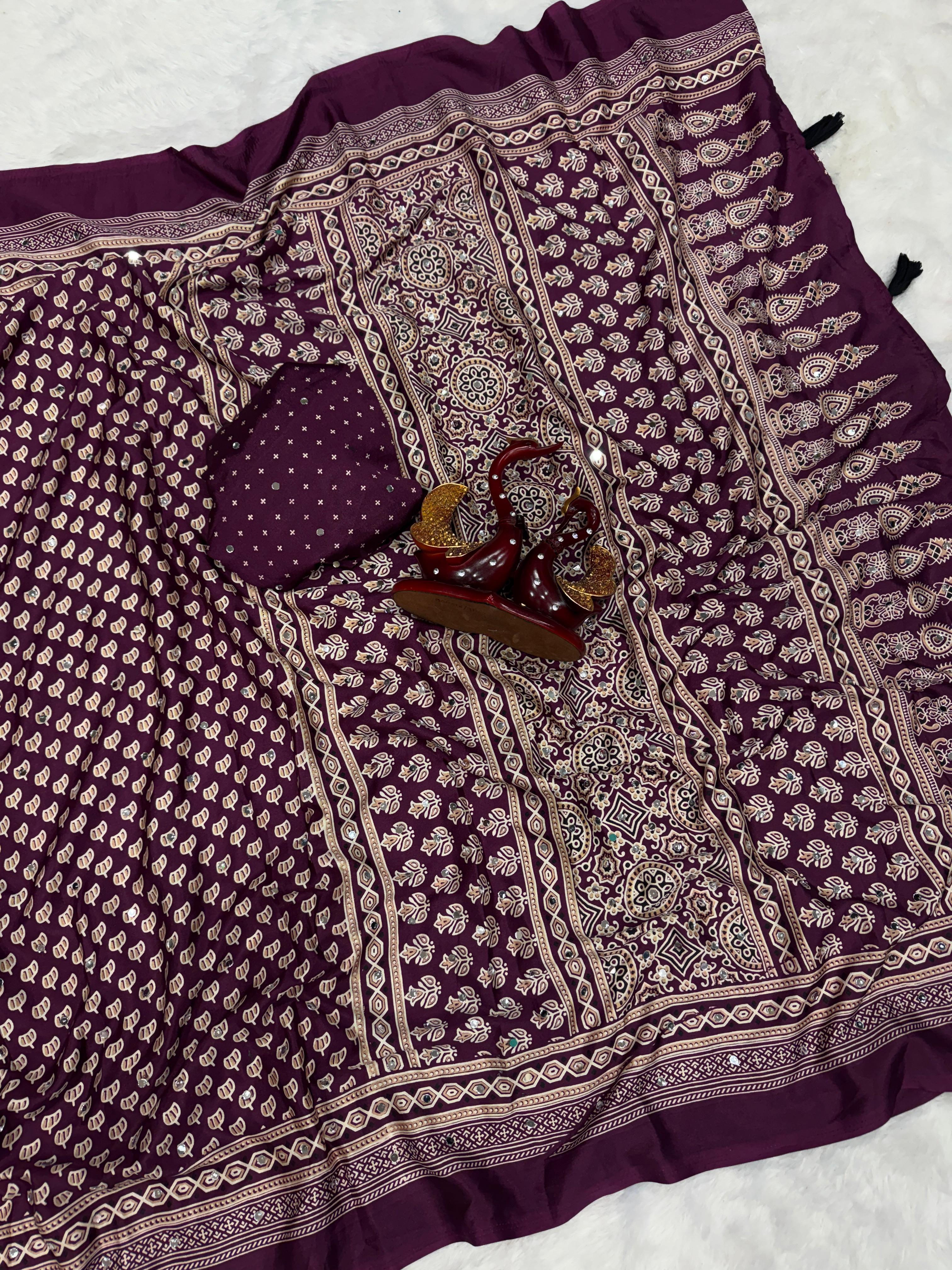 Soft Crepe Silk with Ajrakh Work Sarees