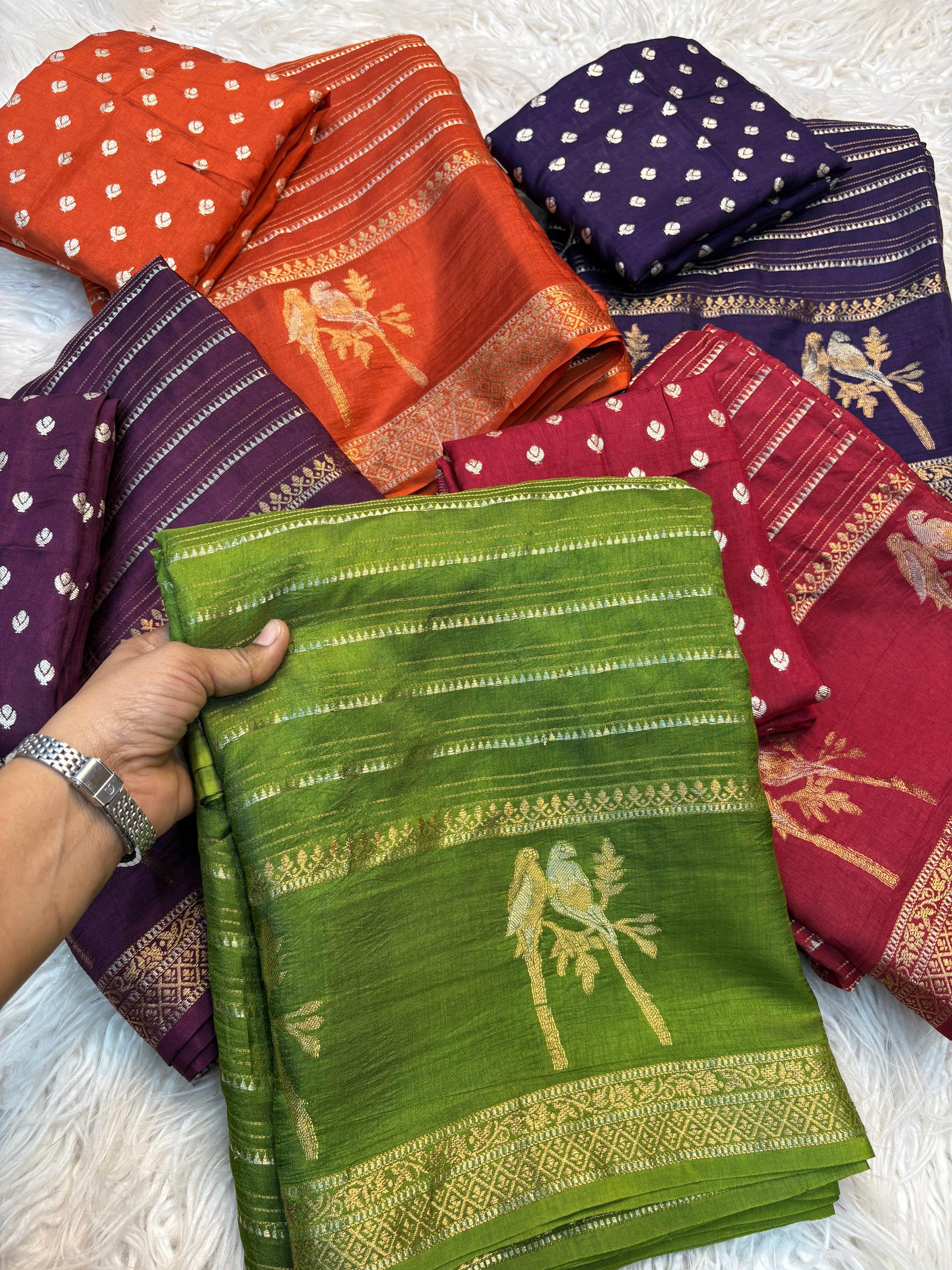 Beautiful Double Sparrow Design in Pure Viscose Russian Dola
