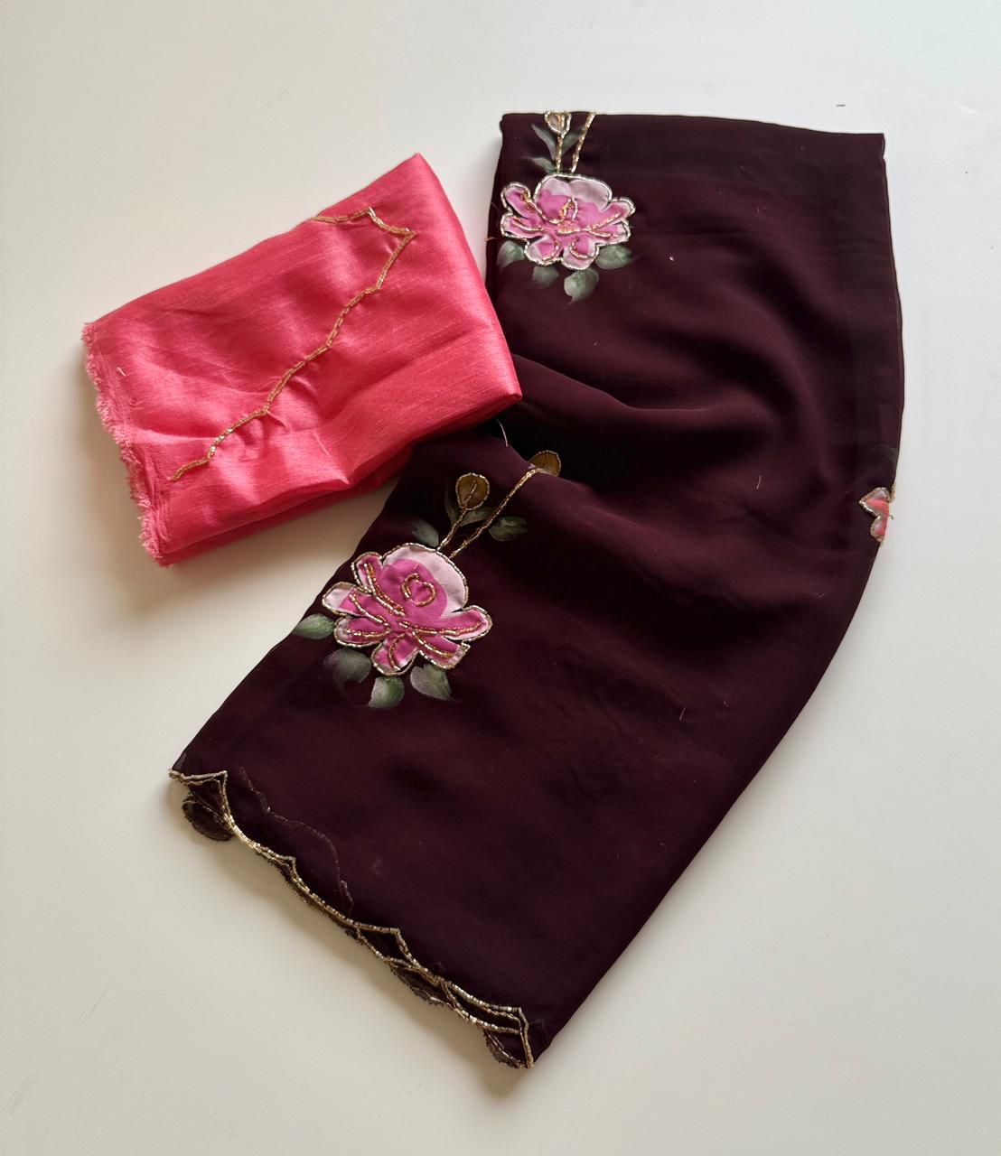 Premium Georgette with Brush paint and cutdana work
