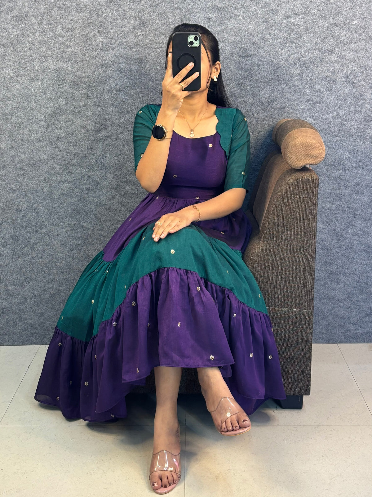 Multi Colour Vichitra Silk Maxi with Embroidery Work