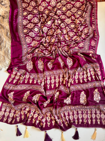 Ajrakh Sarees with Mirror Work