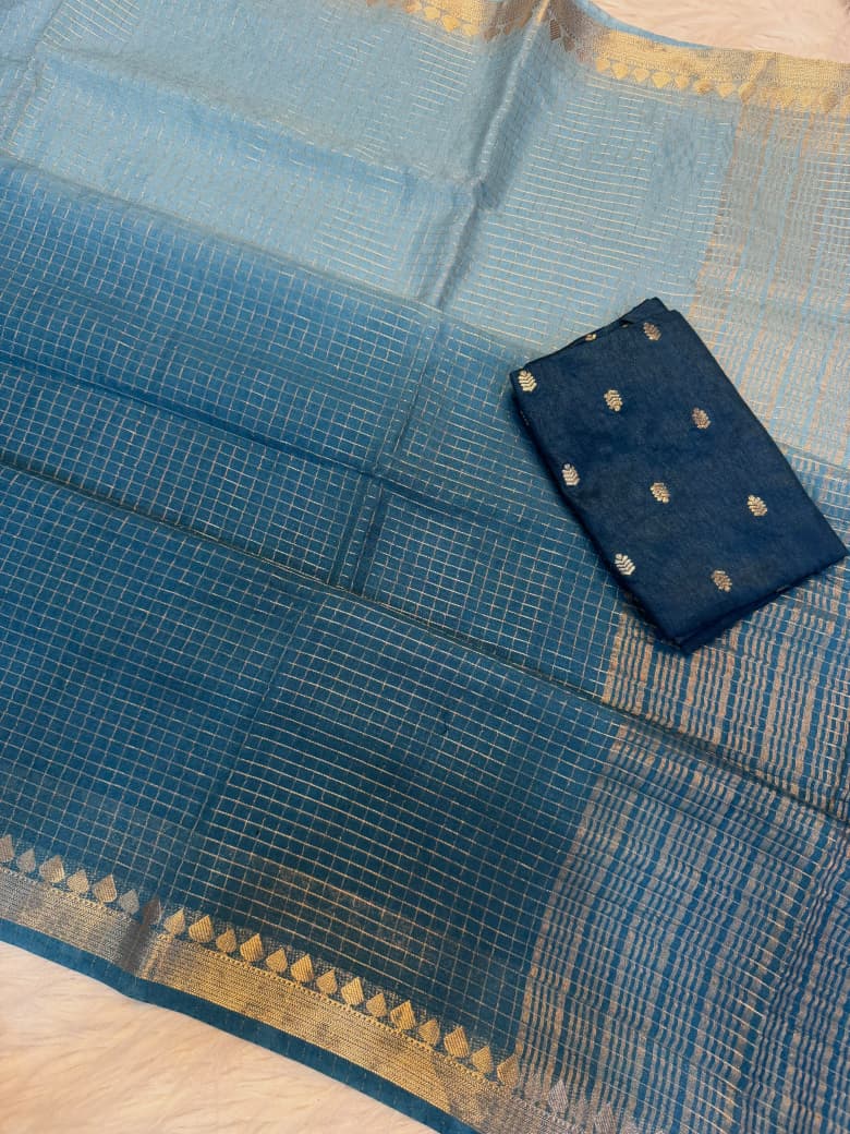 Viscose Temple Border Sarees with Chex design & Meena blouse