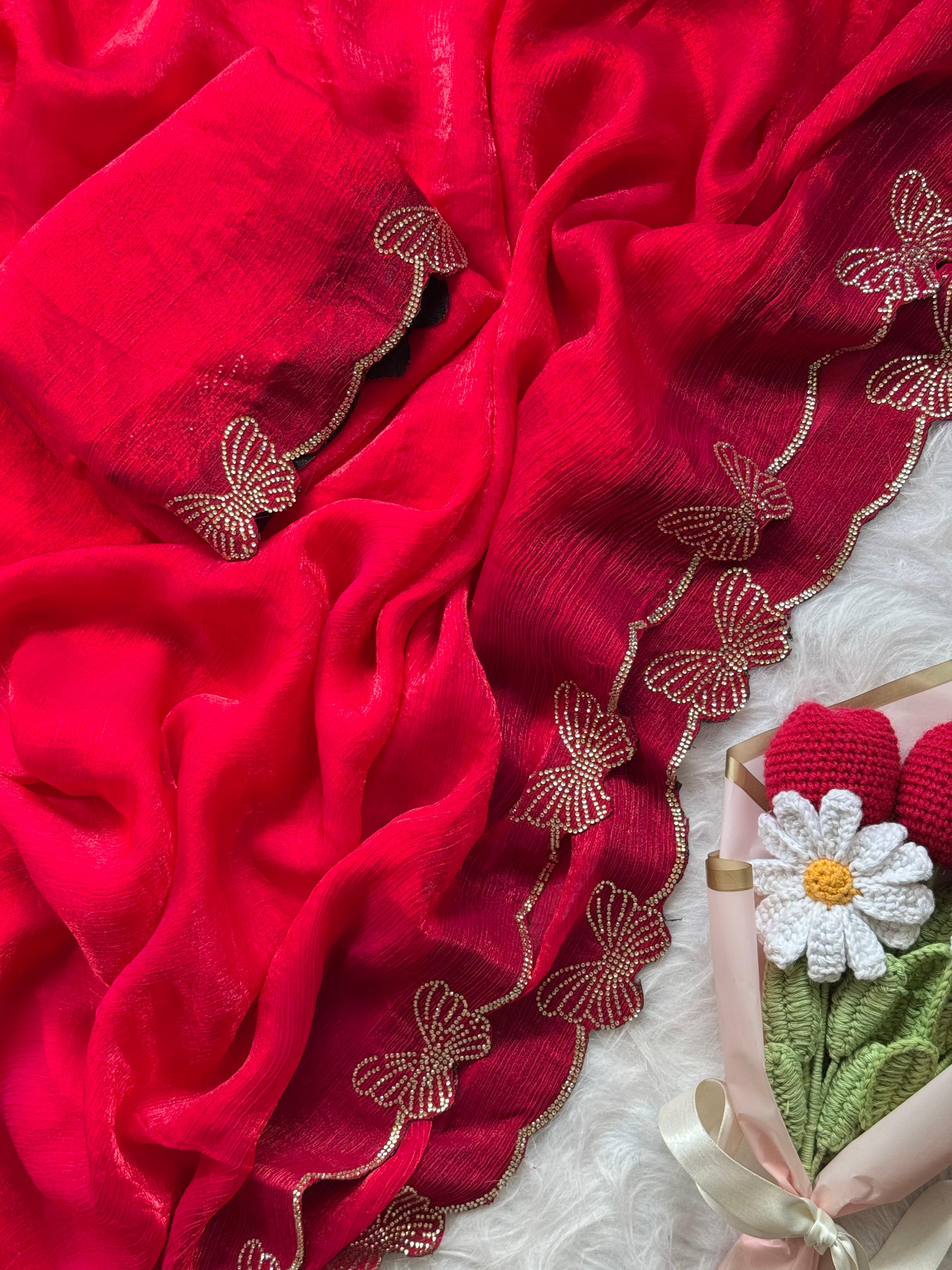 Premium Fandy Chiffon Sarees with Swaroski Work