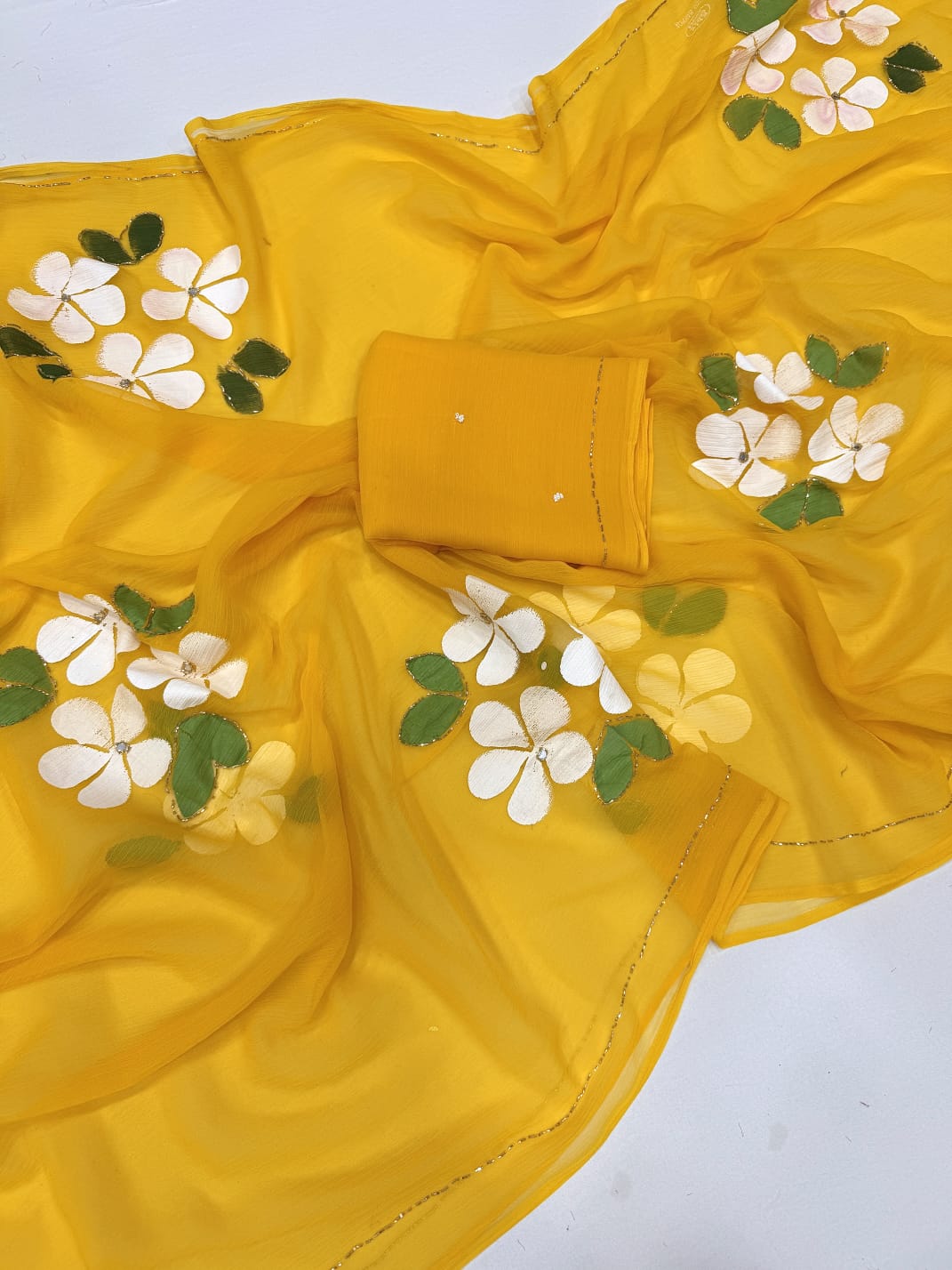 Pure chiffon Handwork Sarees