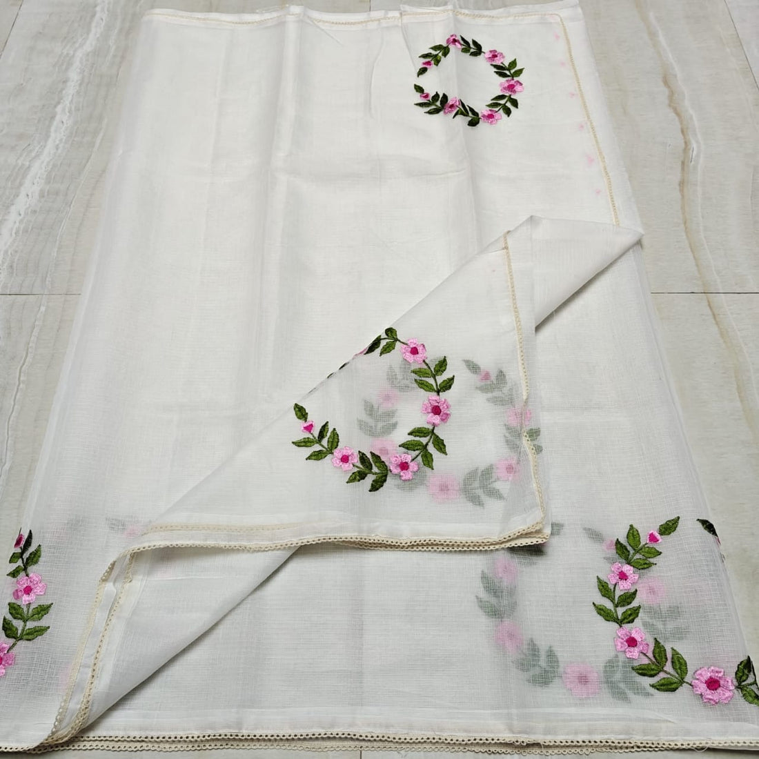 Elegant Kota Sarees with Scallop & Floral Embroidery