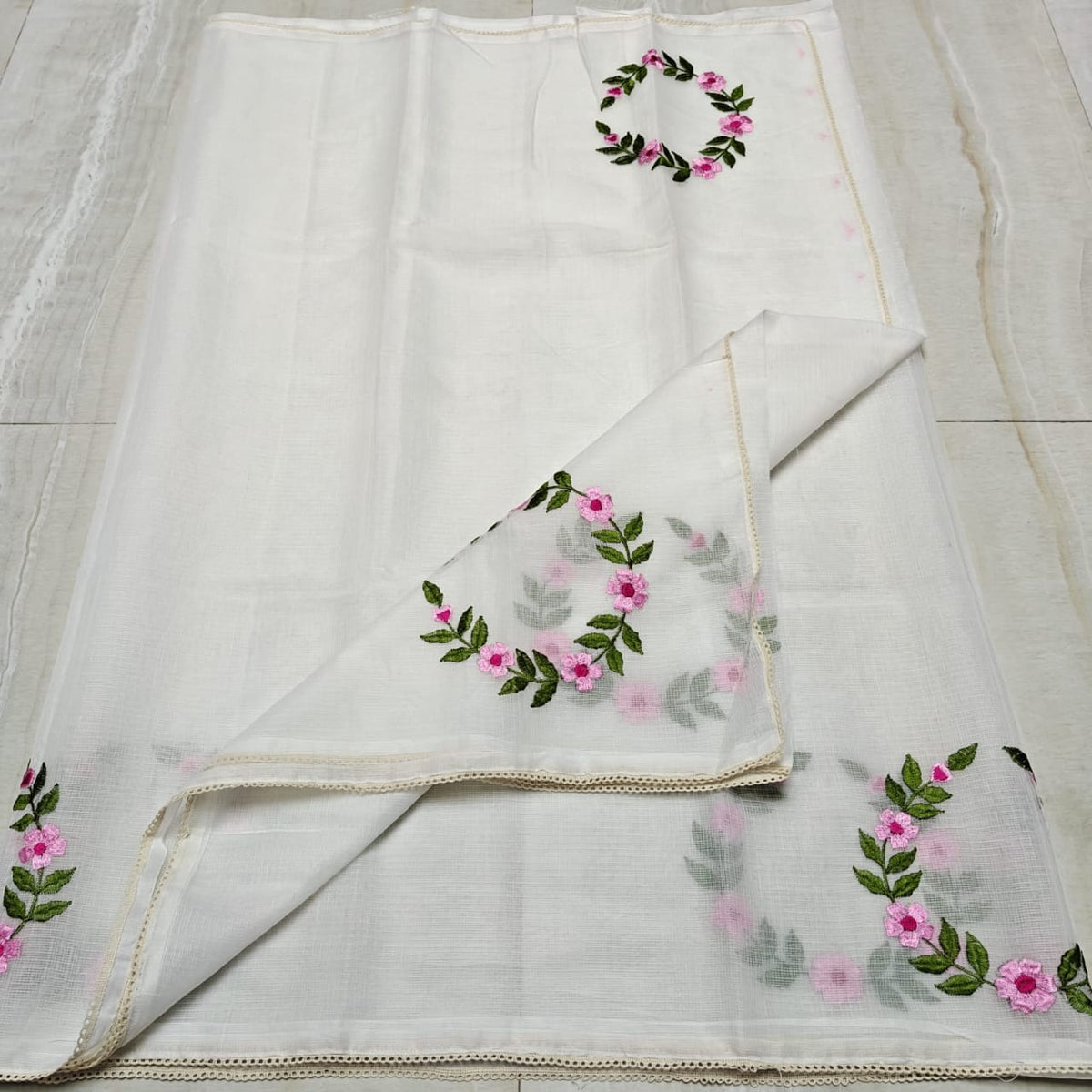 Elegant Kota Sarees with Scallop & Floral Embroidery