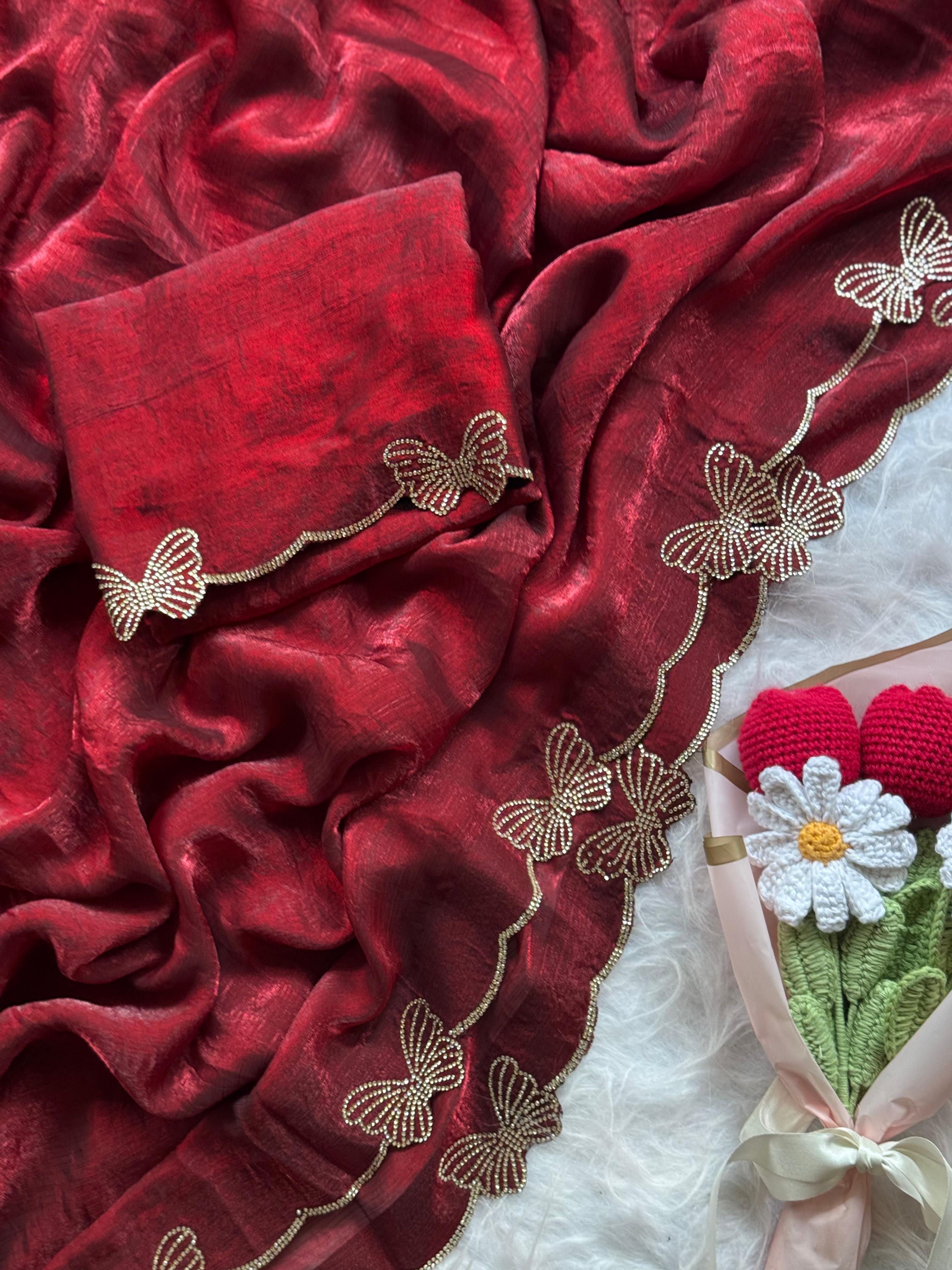 Premium Fandy Chiffon Sarees with Swaroski Work