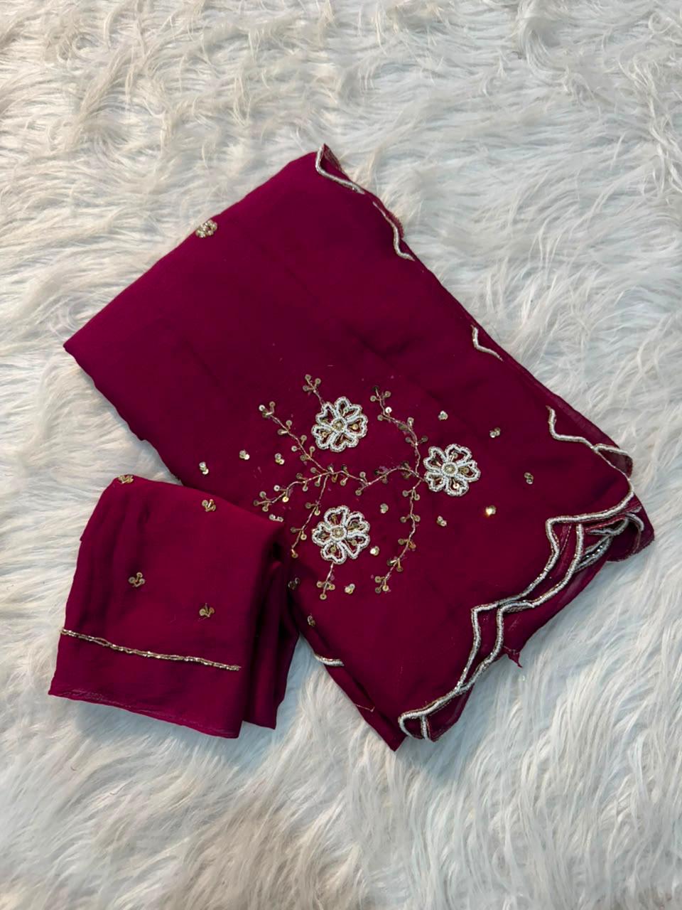 Rangoli Crush Saree with Handwork n Moti Work coming with Kutdana
