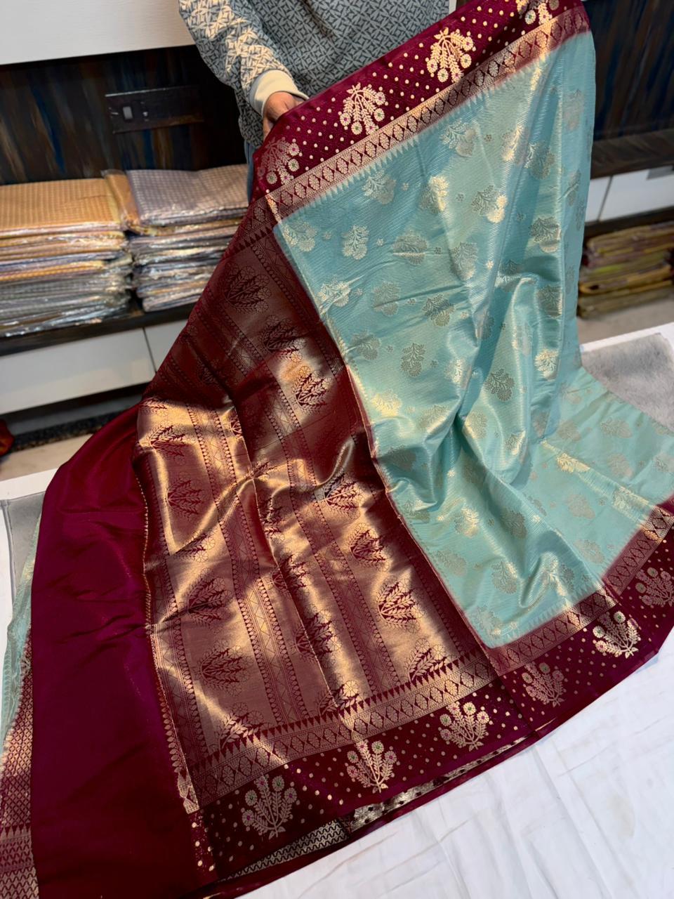 Premium Banarasi Green Mango Silk Sarees