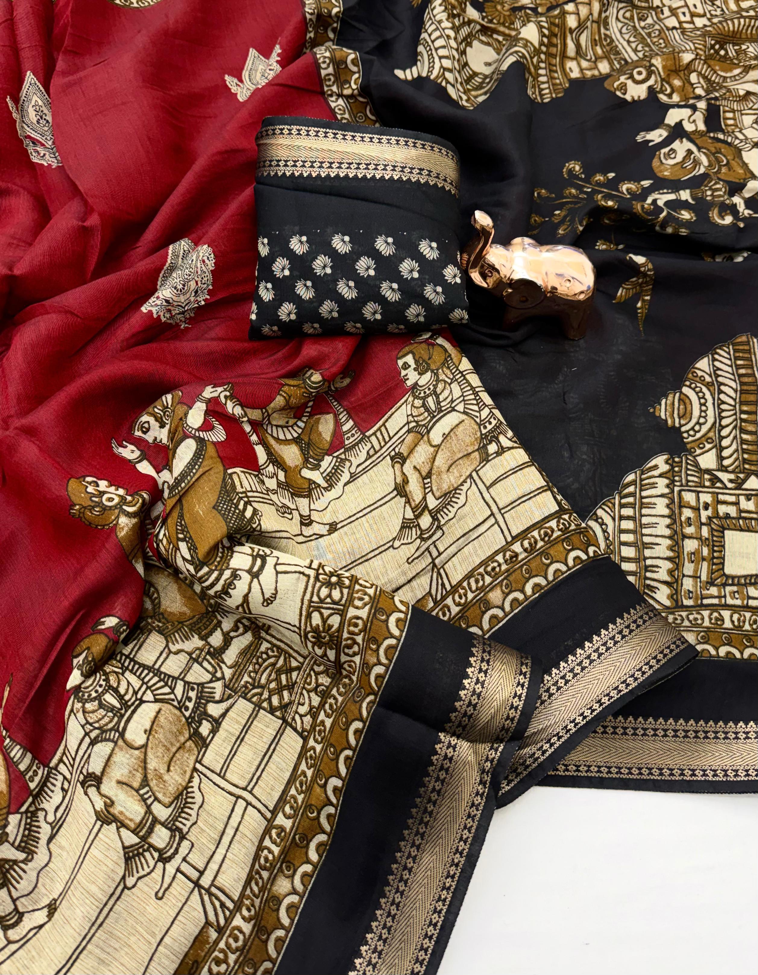 Soft Mul Cotton with Kalamkari Pallu & Zari Weaving Border