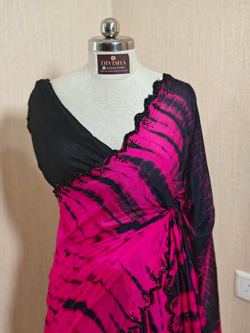 Pure Dyeable Chinon Sarees with Shibori design & Cutdana Border