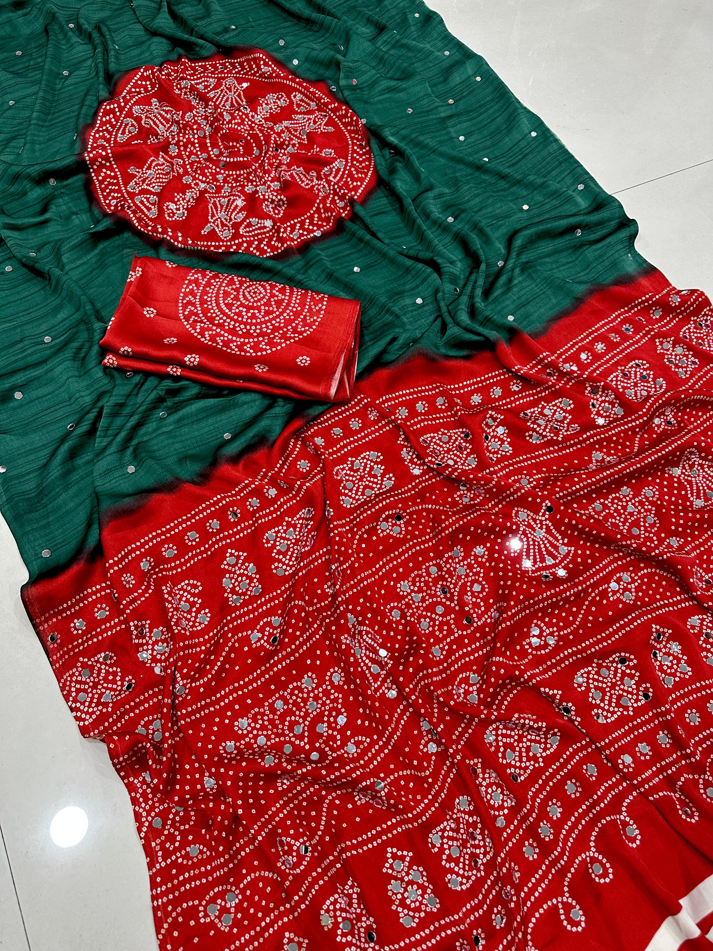 Ajrakh Sarees with real mirror work