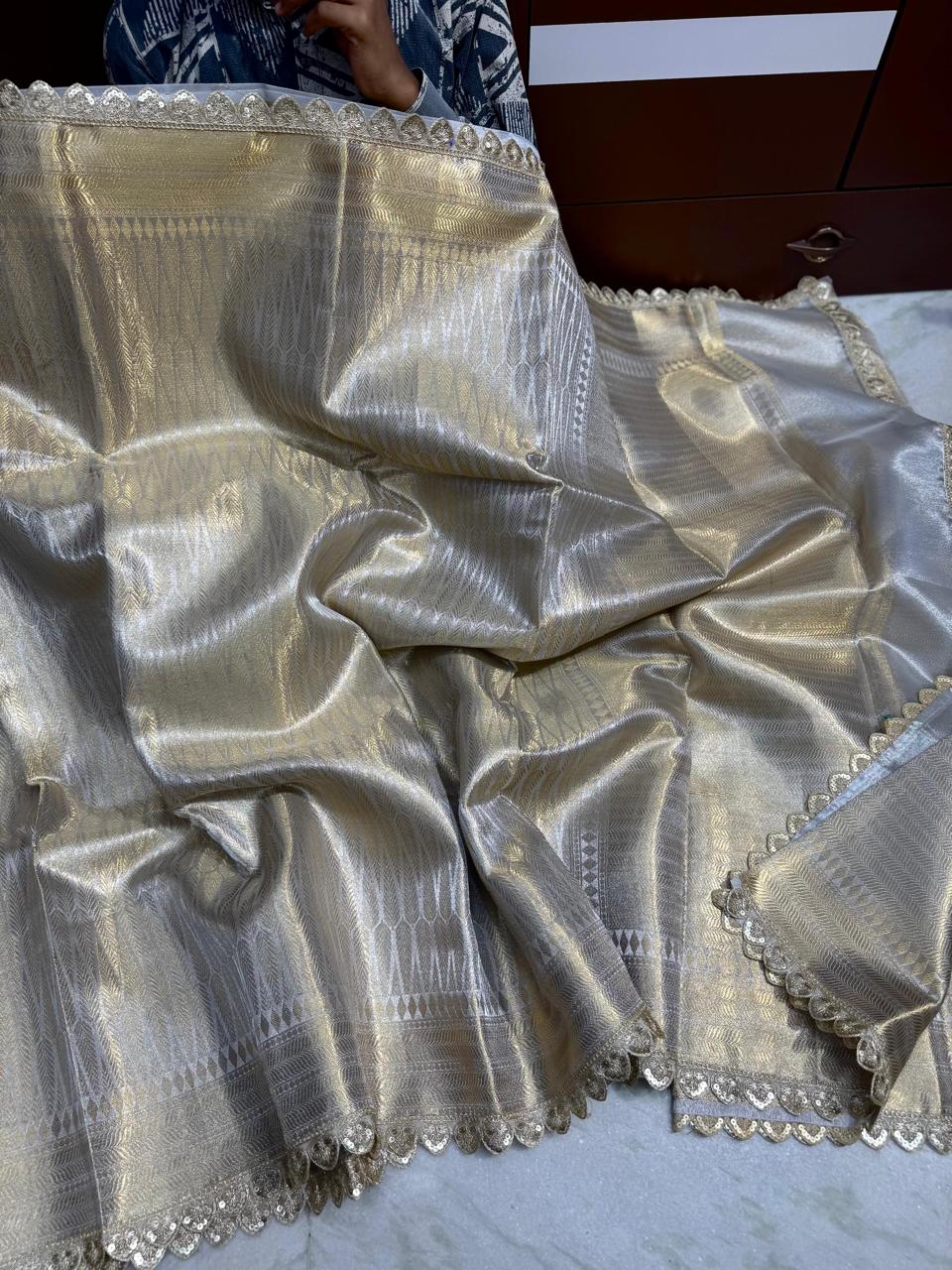 Banarasi Soft Tissue Waskat Sarees with cutwork Lace Border
