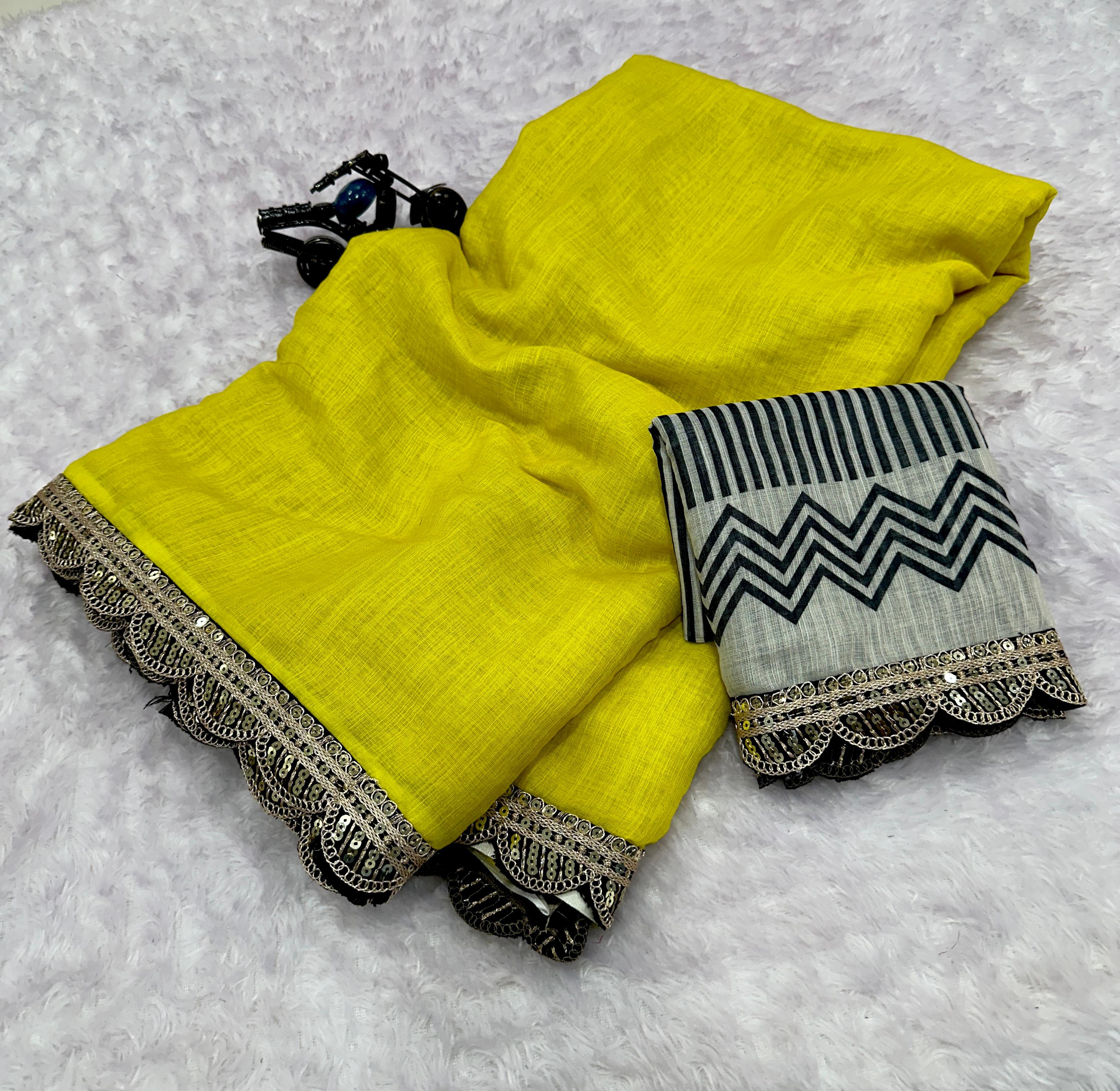 Lenin Cotton Soft & Smooth Foil Print with Embroidery Lace Work
